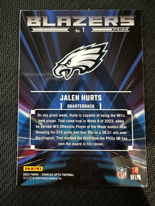 #1 Jalen Hurts 2023 Donruss Optic Philadelphia Eagles sports Blazers