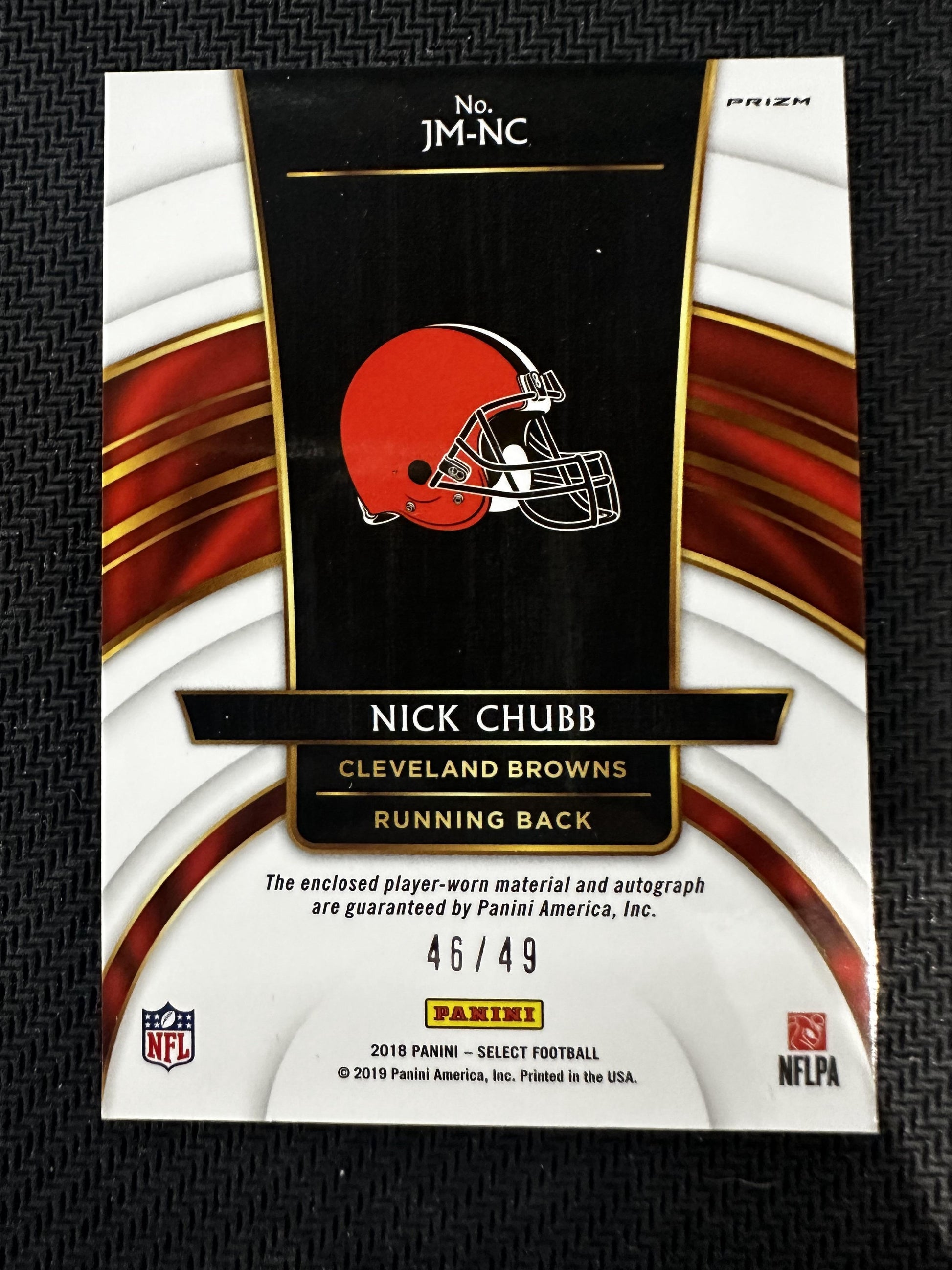 #JM-NC Nick Chubb 2018 Panini Select Auto /49 Browns Jumbo Signature Swatches