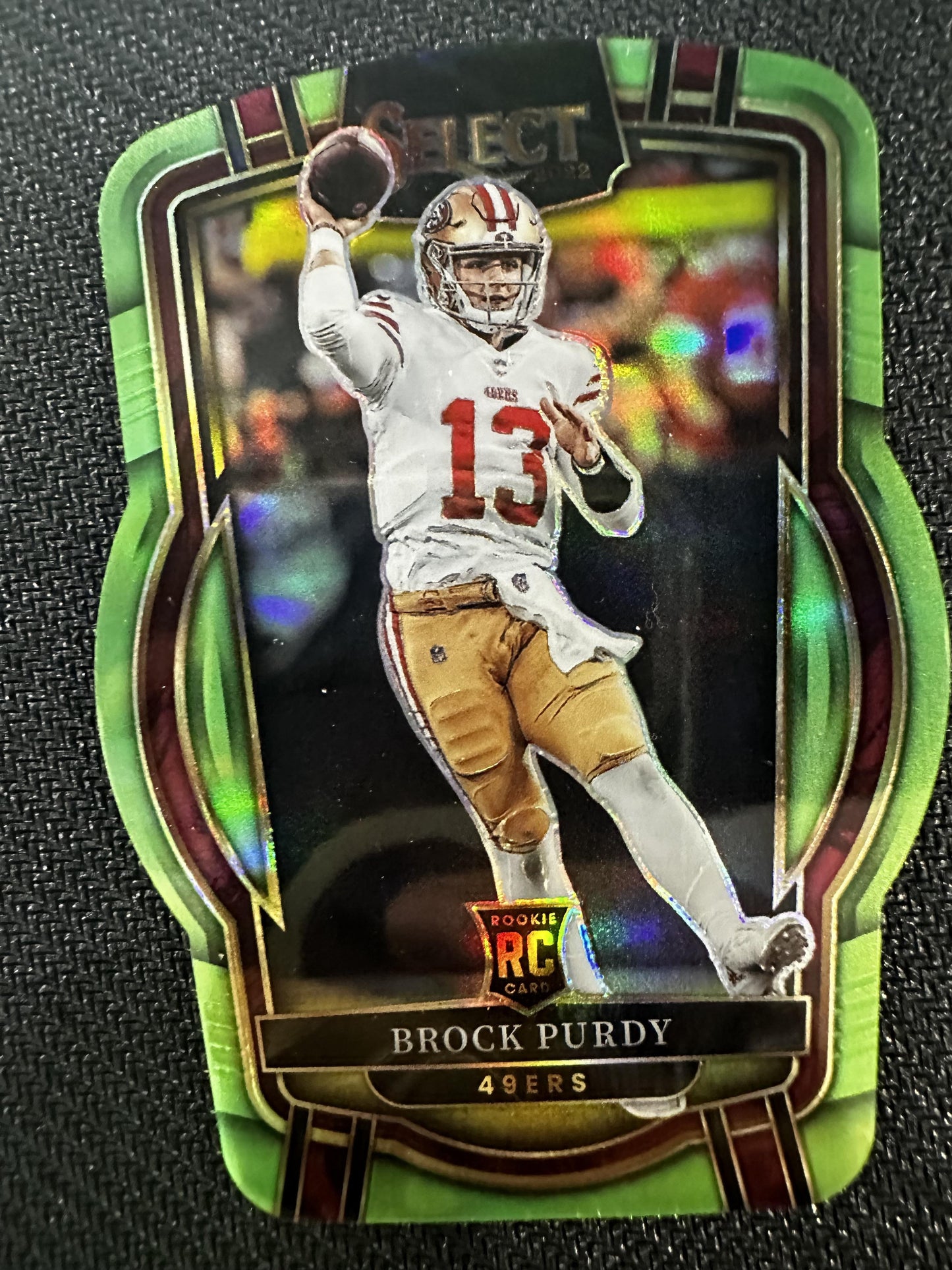 #213 Brock Purdy 2022 Panini Select SN,RC Rookie /299 49ers Neon Green Die Cut