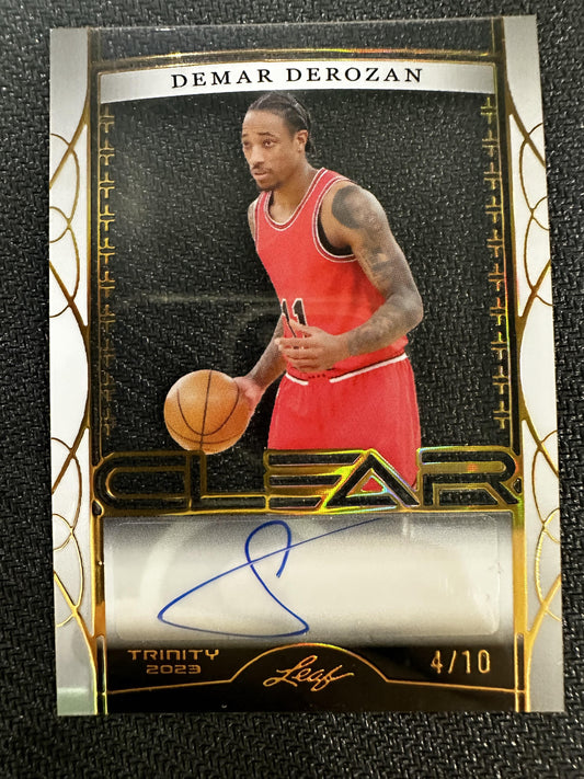 #CA-DDR DeMar DeRozan 2023 Leaf Trinity /10 Clear Auto Holo Gold