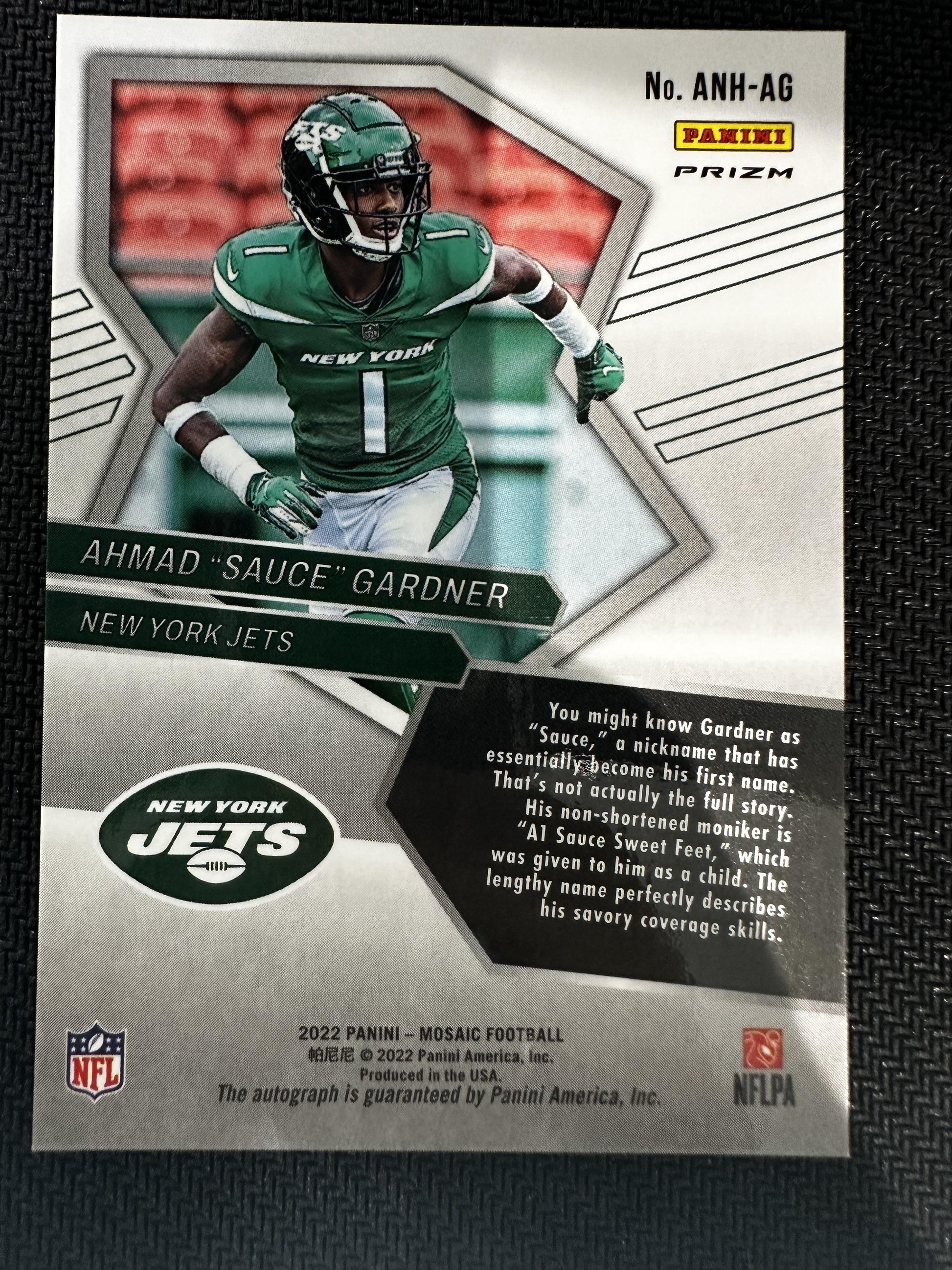 #ANH-AG Ahmad "Sauce" Gardner 2022 Panini Mosaic AU Auto New York Jets No Huddle