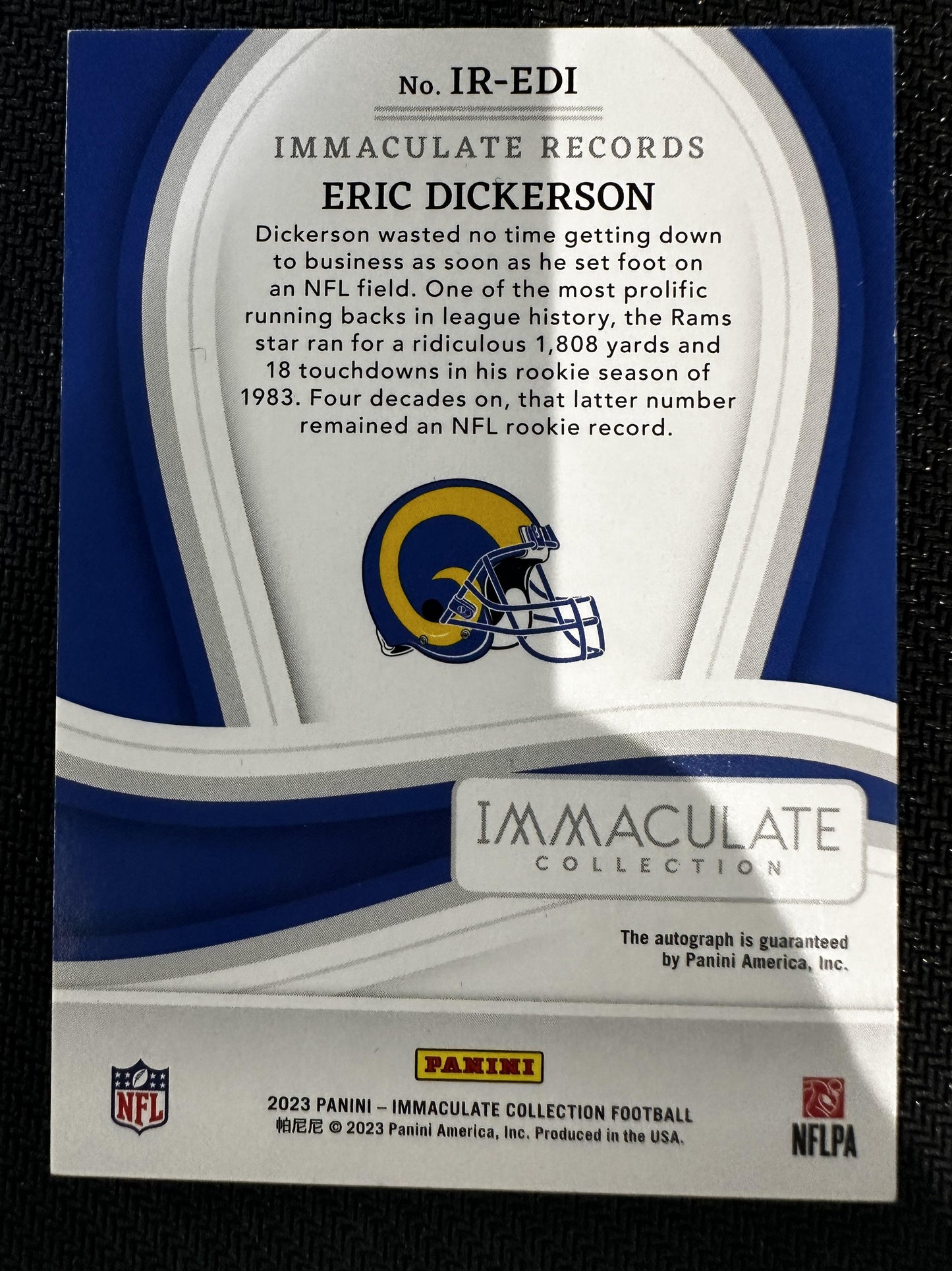 #IR-EDI Eric Dickerson 2023 Panini Immaculate Collection Auto /49 Rams Records