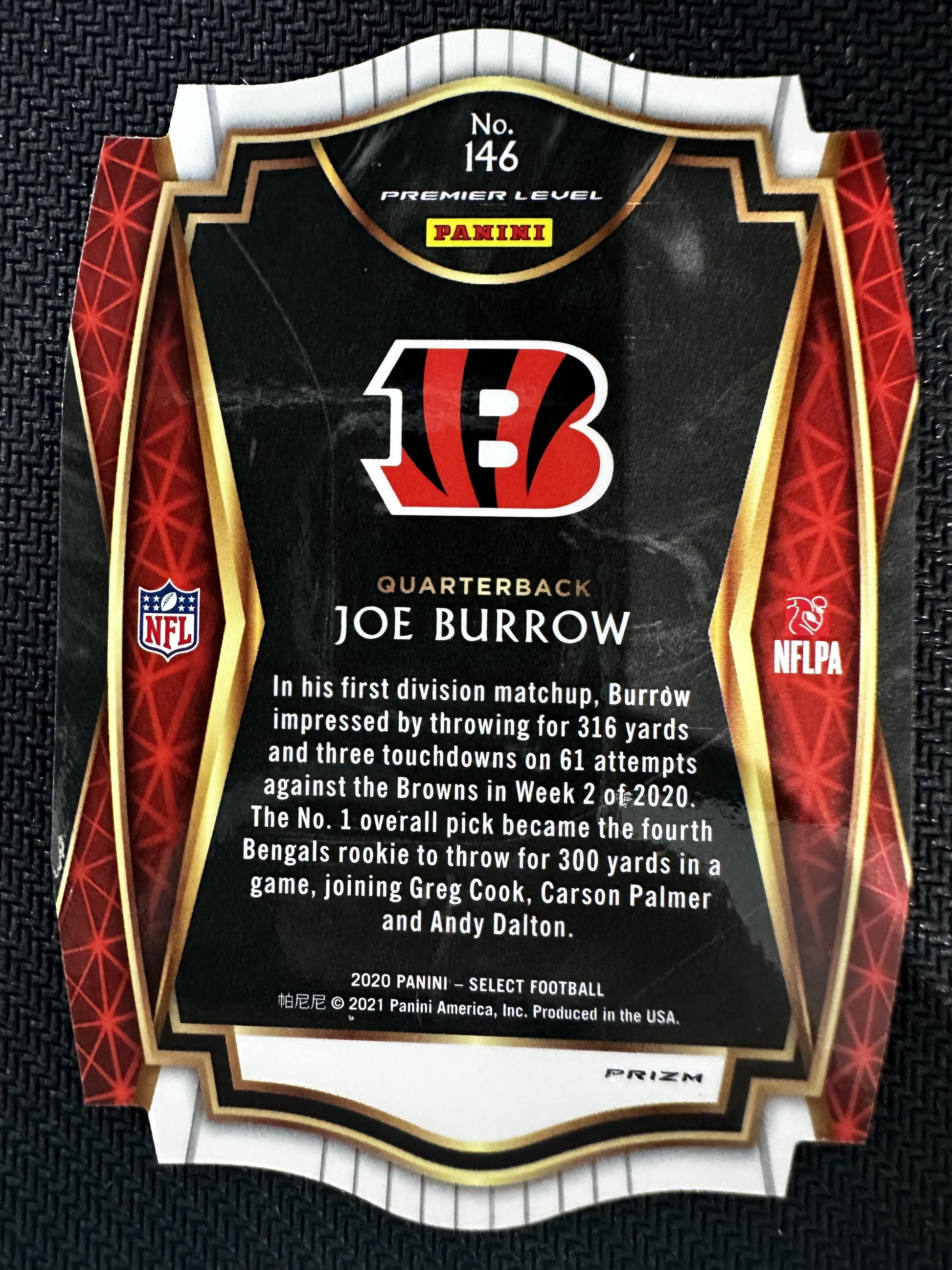 #146 Joe Burrow 2020 Panini Select RC Rookie Cincinnati Bengals Purple Die Cut