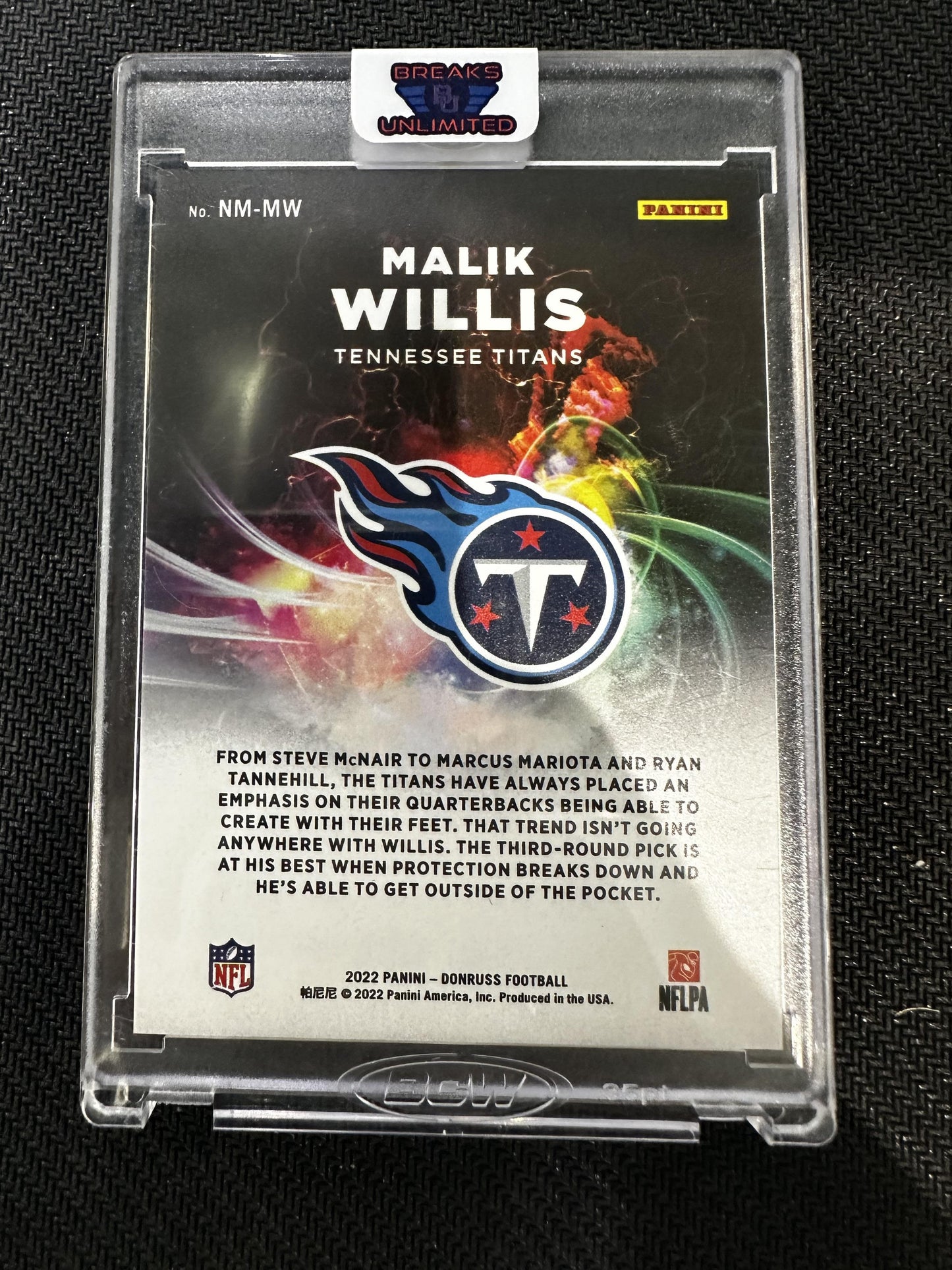 #NM-MW Malik Willis 2022 Donruss Tennessee Titans sports Night Moves