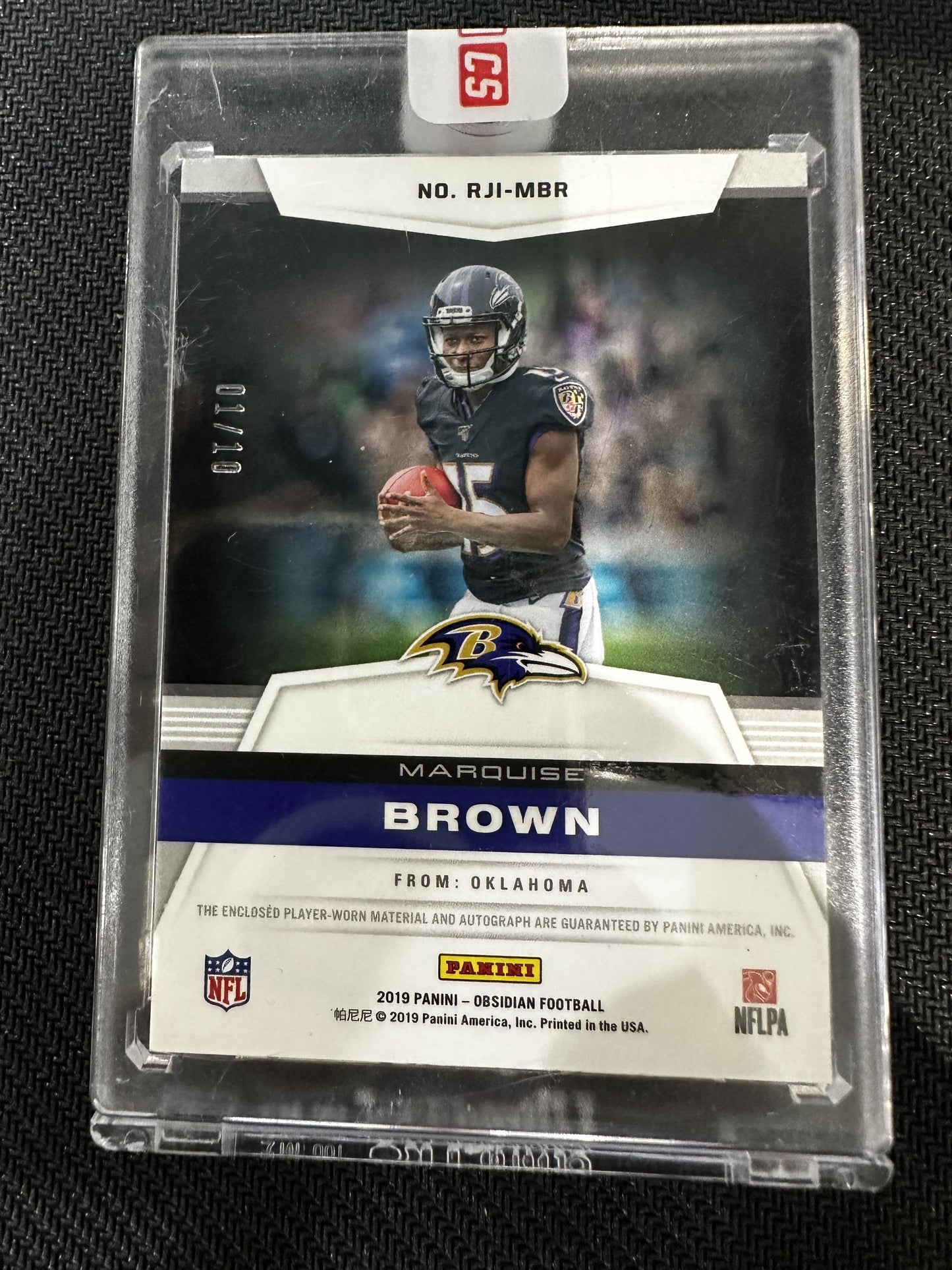 #RJI-MBR Marquise Brown 2019 Panini Obsidian Auto /10 Ravens Jersey Ink Red