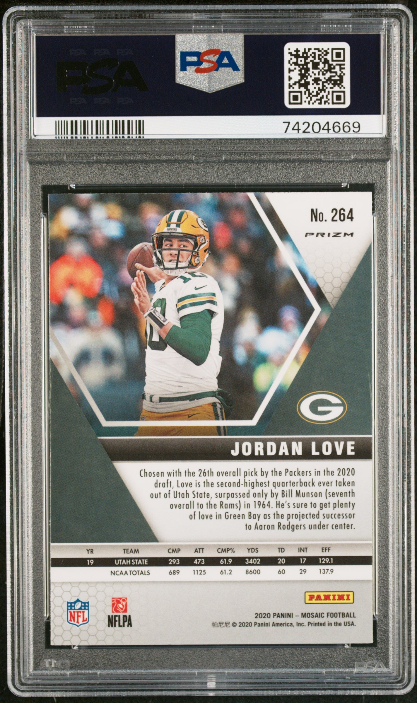 #264 Jordan Love 2020 Panini Mosaic 10 GEM-MT sports No Huddle Silver