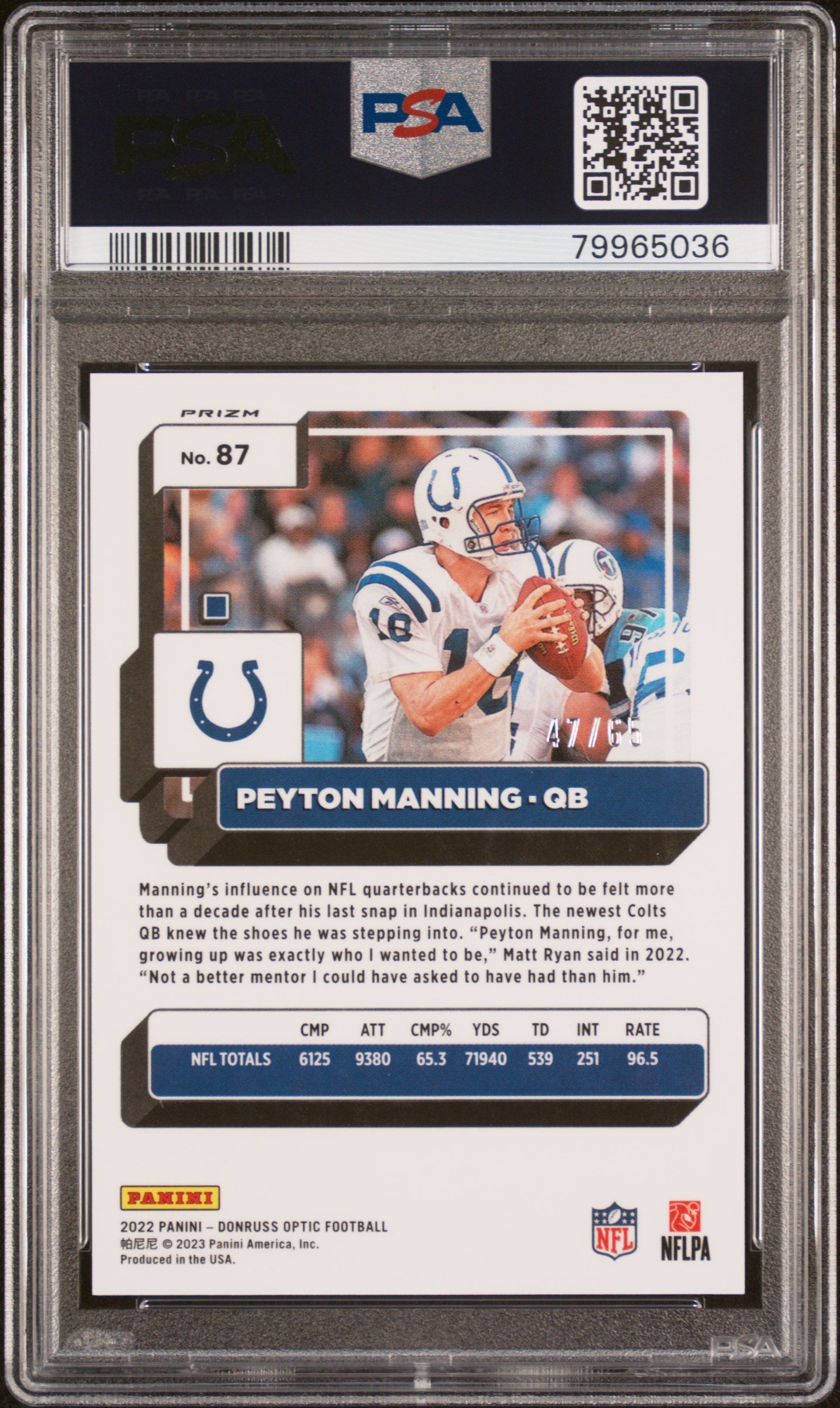 #87 Peyton Manning 2022 Panini Donruss Optic 9 MT sports Electricity