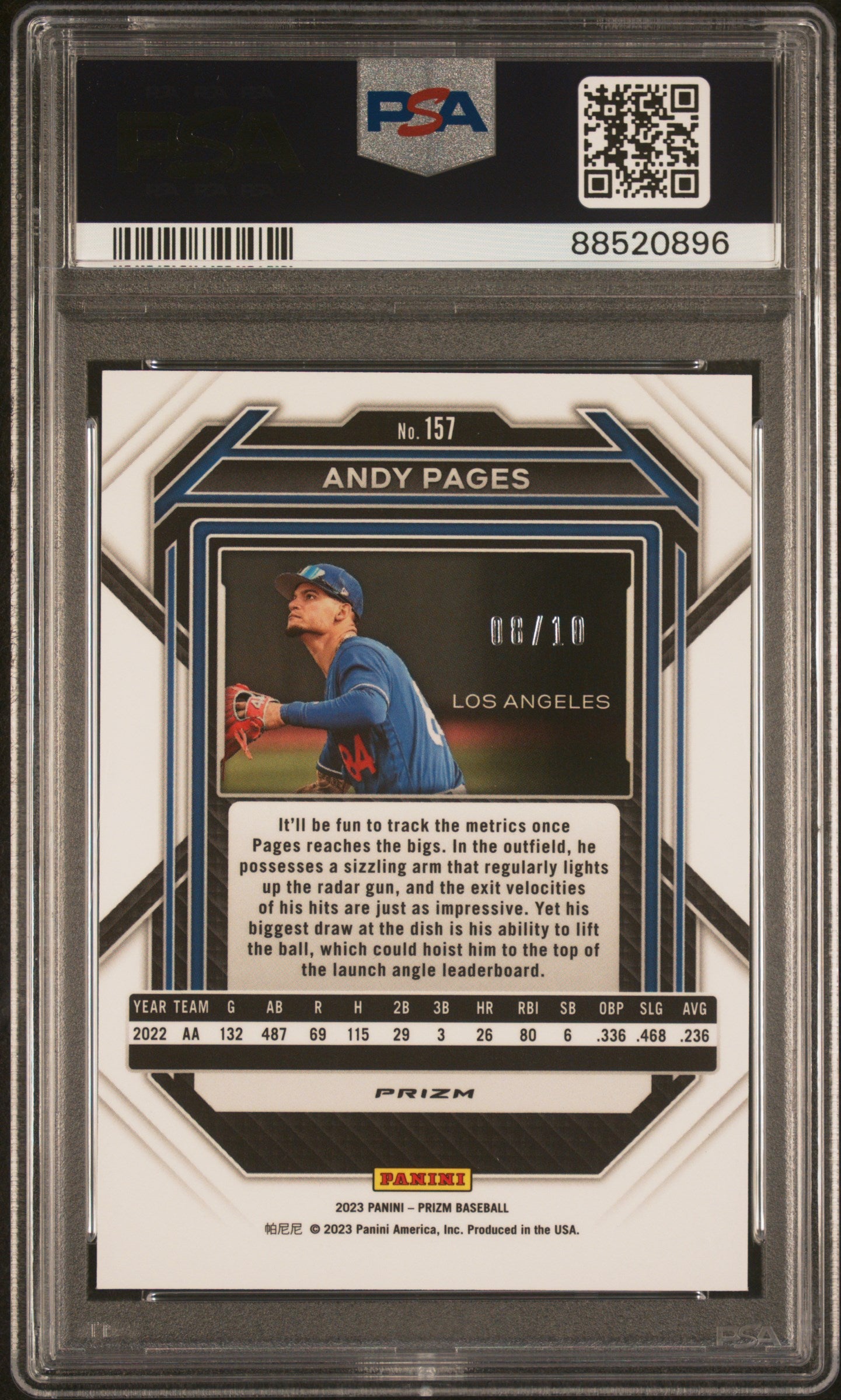 #157 Andy Pages 2023 Panini Prizm SN #/10 Dodgers Gold Shimmer Prizm