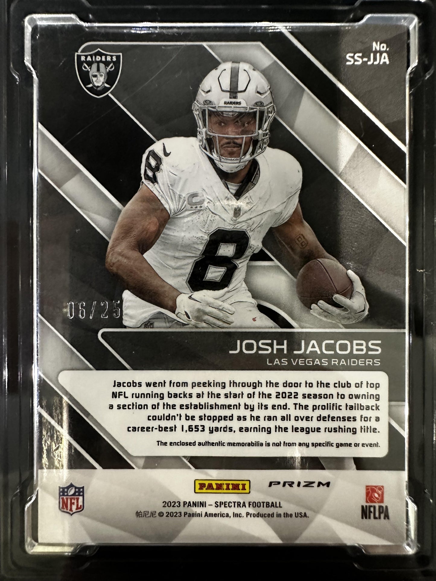 #SS-JJA Josh Jacobs 2023 Panini Spectra /25 Raiders Sunday Spectacle Meta