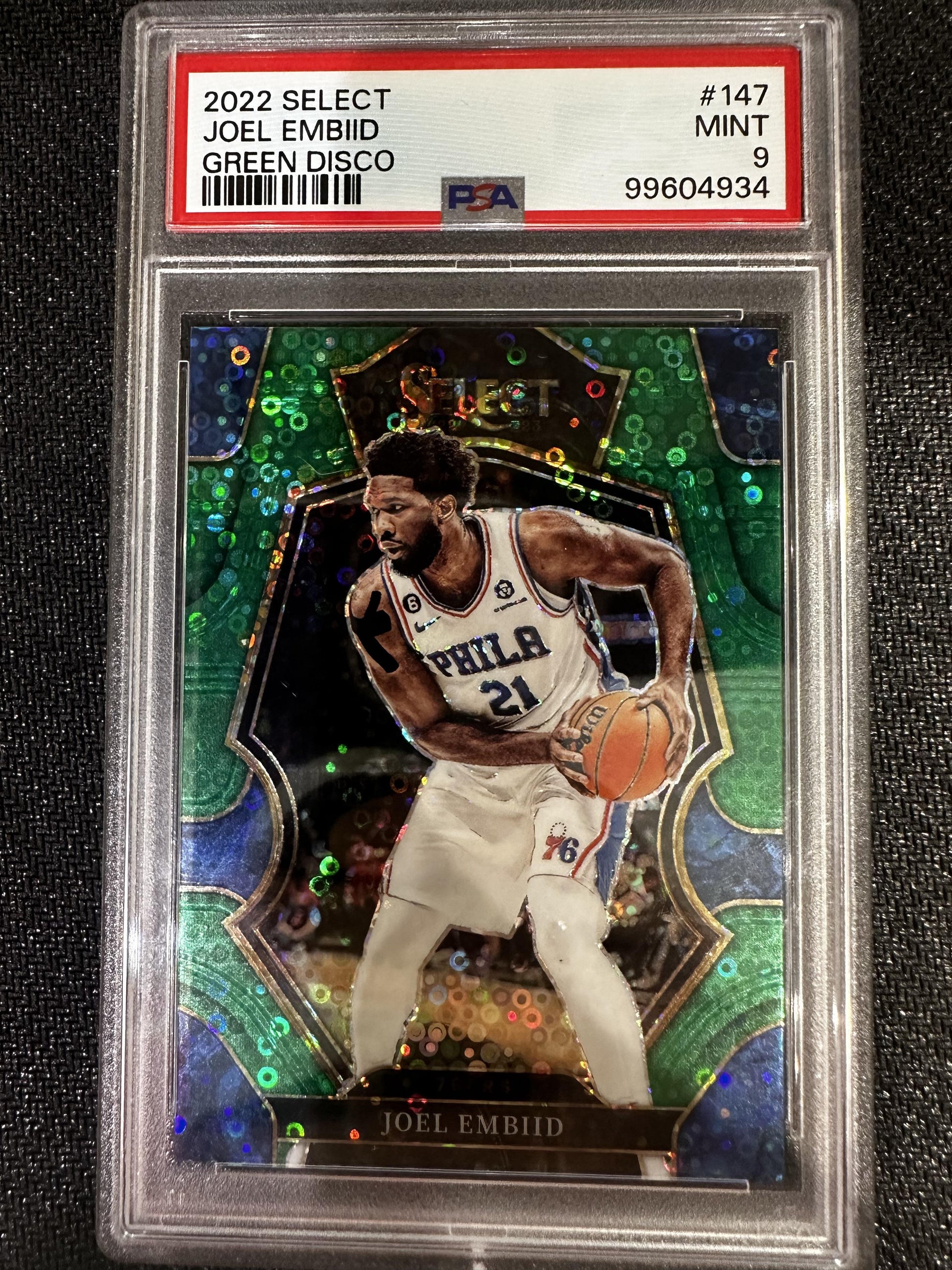 #147 Joel Embiid 2022-23 Panini Select SN #/5 Philadelphia 76ers Green Disco