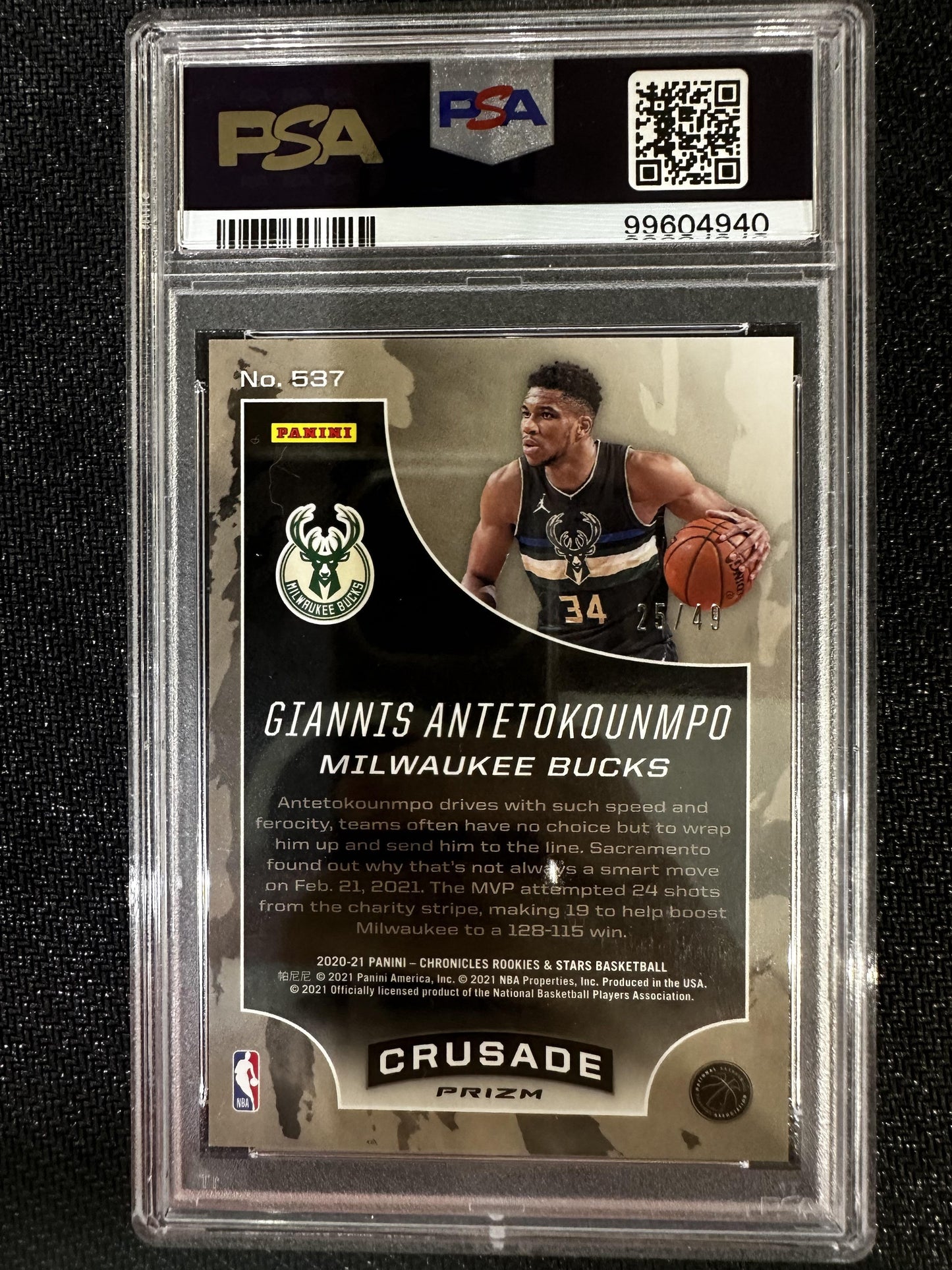 #537 Giannis Antetokounmpo 2020-21 Panini Chronicles /49 Milwaukee Bucks Purple