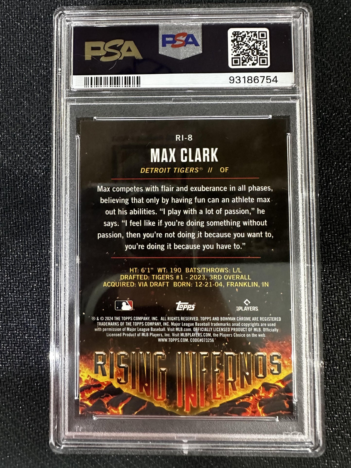 #RI-8 Max Clark 2024 Bowman Detroit Tigers sports Rising Infernos