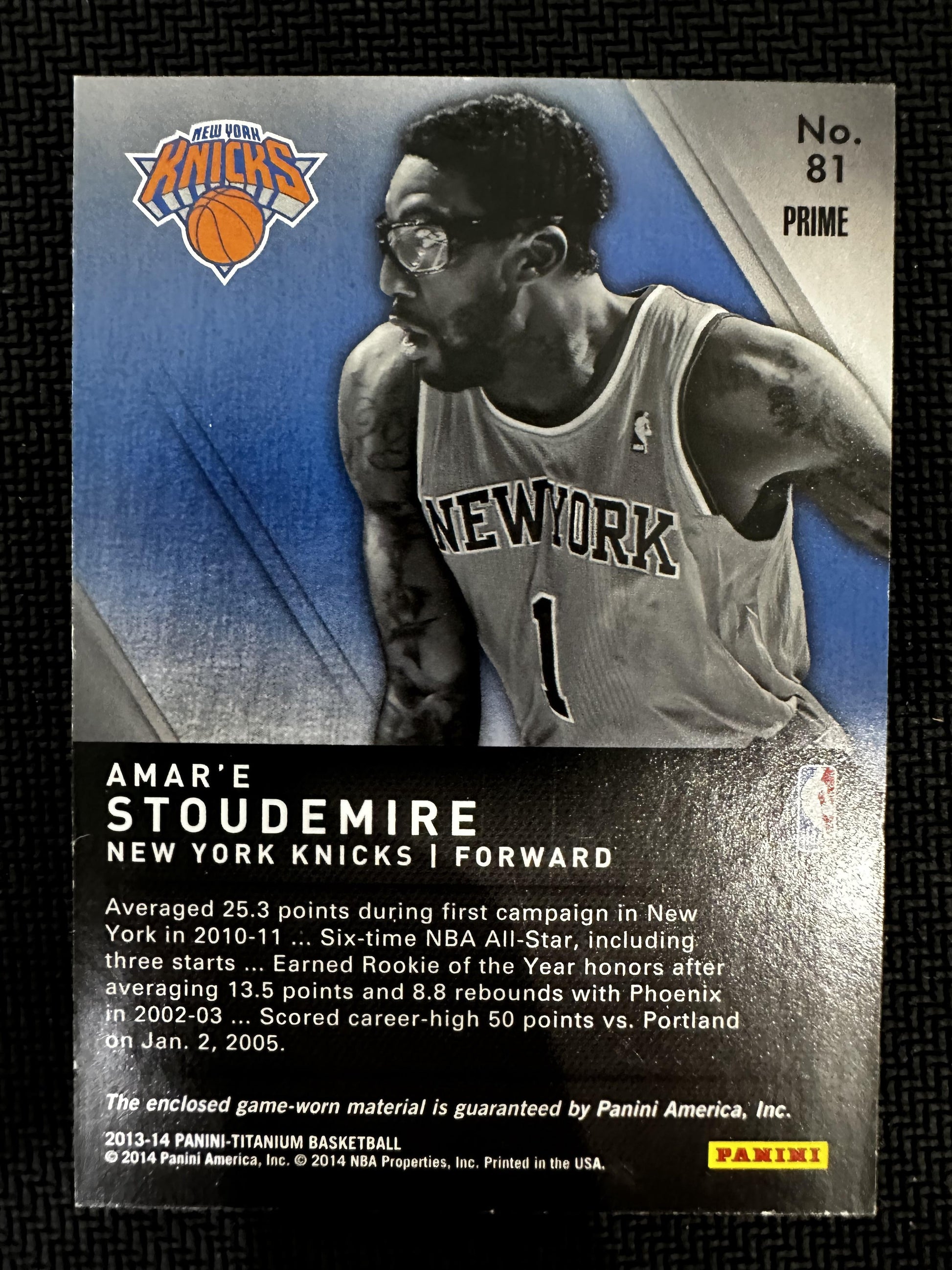 #81 Amar'e Stoudemire 2013-14 Panini Titanium /5 Knicks Titanic Jumbo Prime