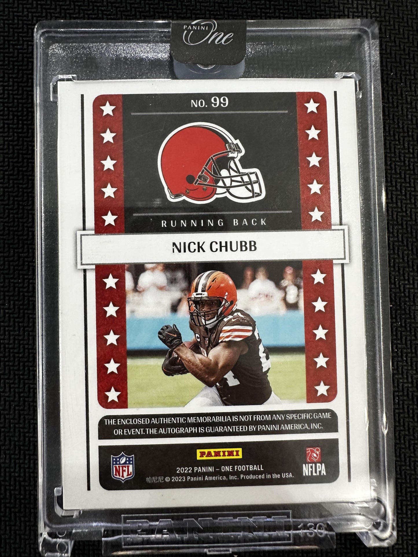 #99 Nick Chubb 2022 Panini One AU,MEM,SN Auto #/35 Cleveland Browns sports Blue