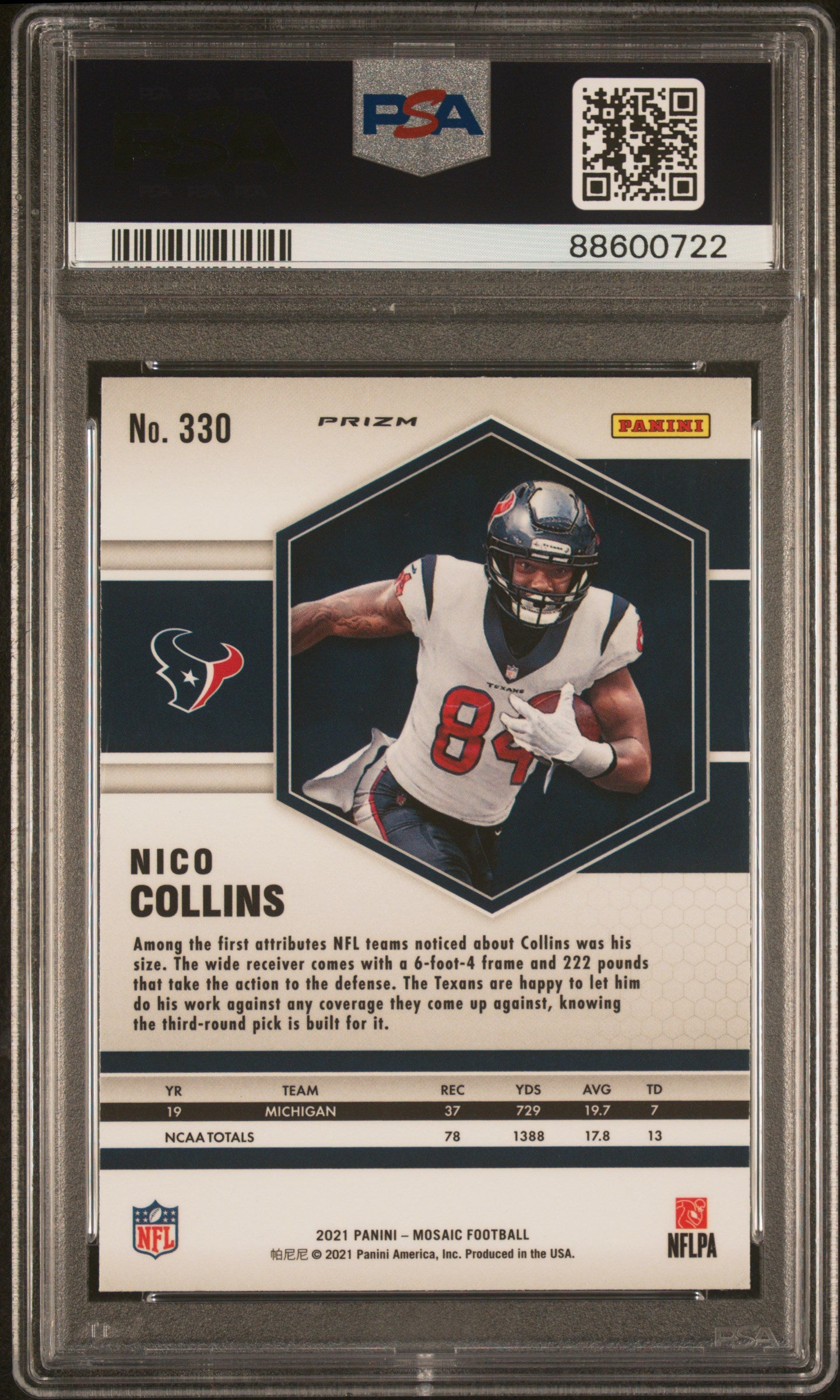 #330 Nico Collins 2021 Panini Mosaic 10 GEM-MT sports Reactive Blue