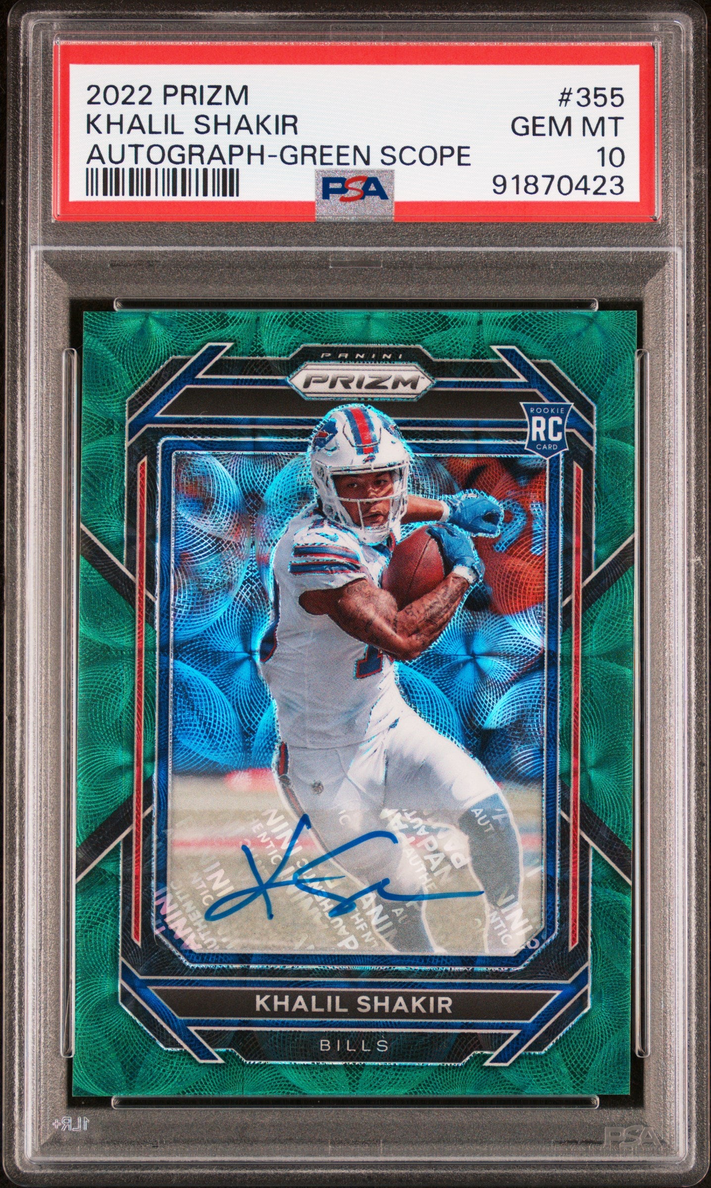 #355 Khalil Shakir 2022 Panini Prizm 10 GEM-MT sports Autograph-Green Scope