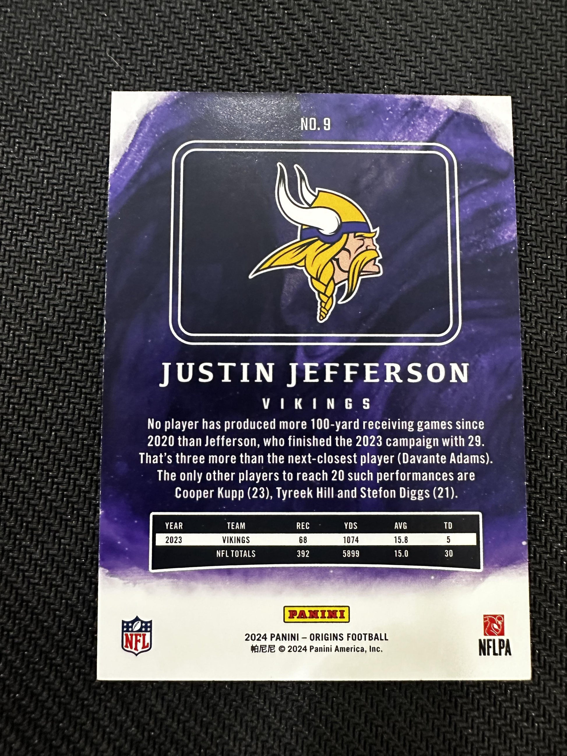 #9 Justin Jefferson 2024 Panini Origins SN #/75 Minnesota Vikings sports Silver