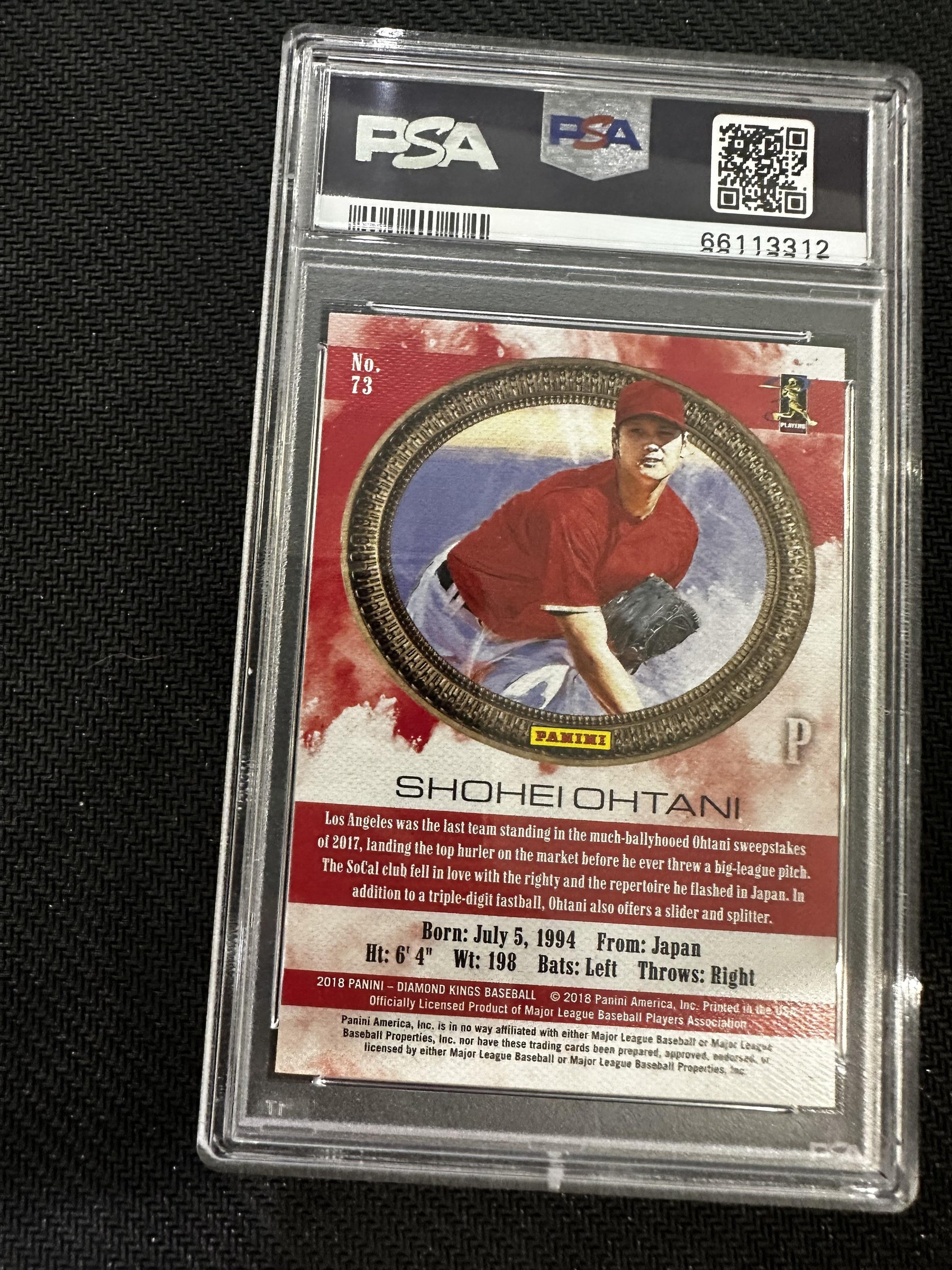 #73 Shohei Ohtani 2018 Panini Diamond Kings RC Rookie Los Angeles Angels sports