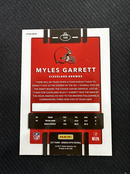#106 Myles Garrett 2017 Donruss Optic RC Rookie Cleveland Browns sports Holo