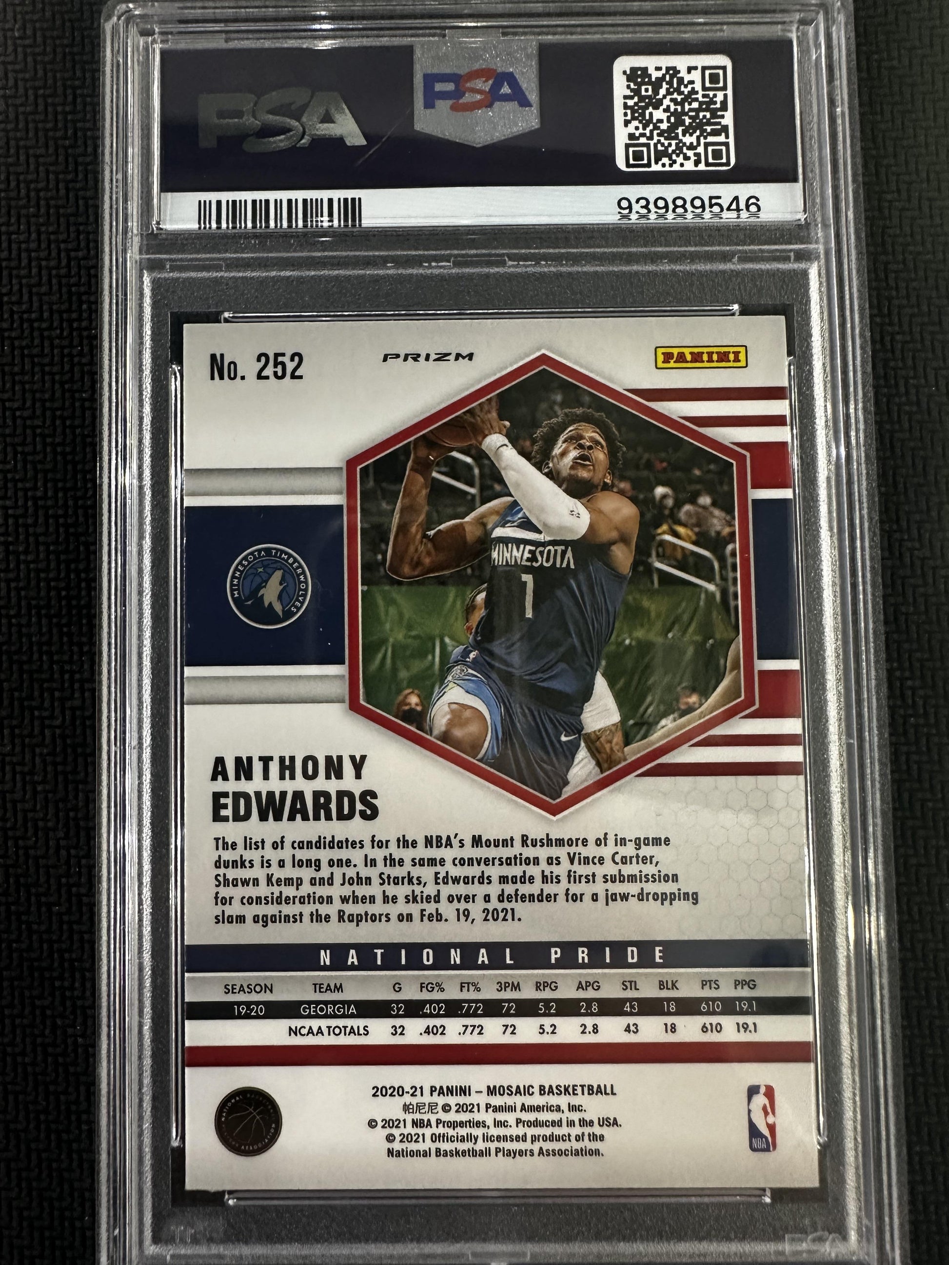 #252 Anthony Edwards 2020-21 Panini Mosaic Minnesota Timberwolves Camo Pink