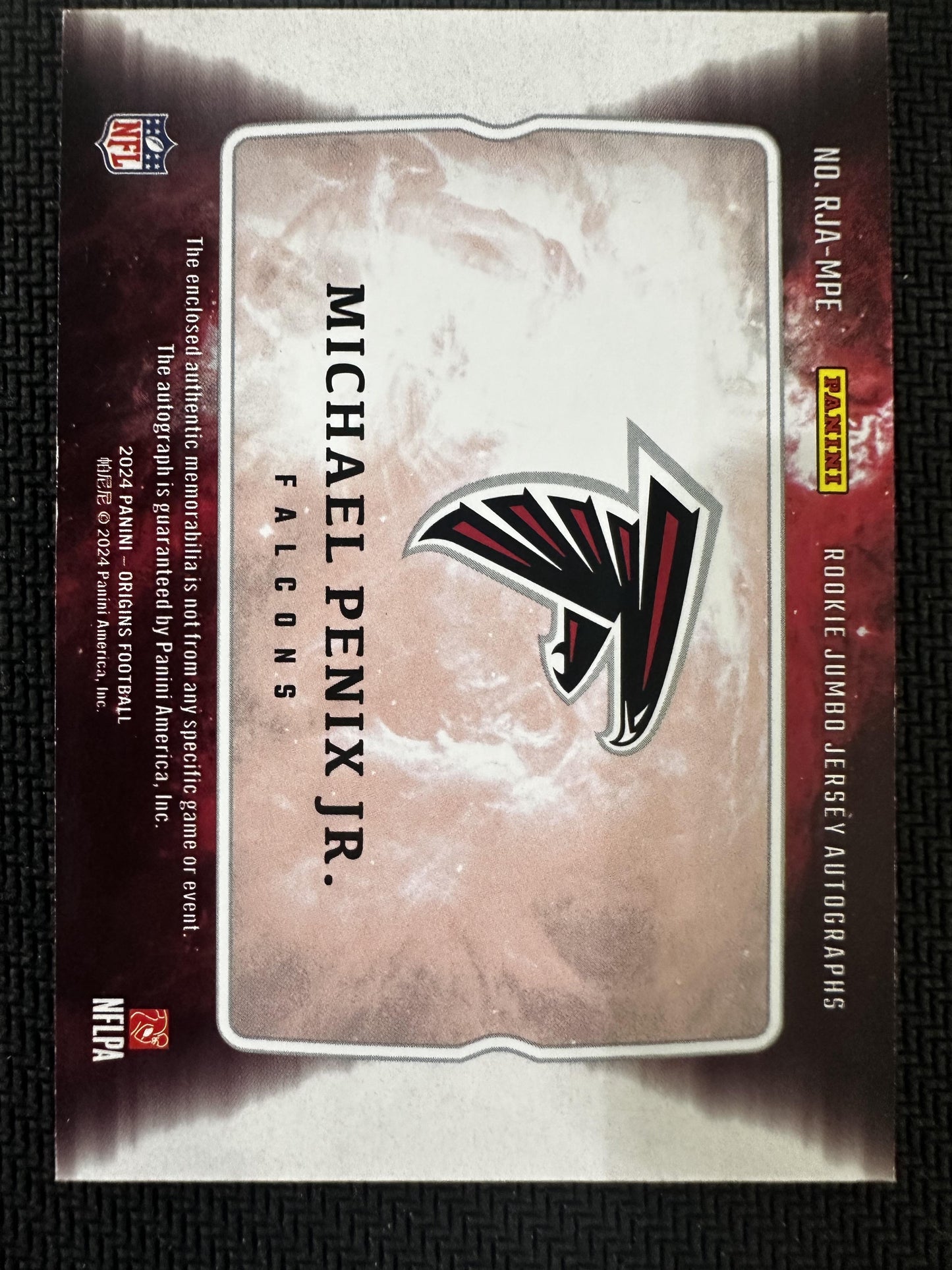 #RJA-MPE Michael Penix Jr. 2024 Panini Origins /99 Falcons Rookie Jumbo Auto Red