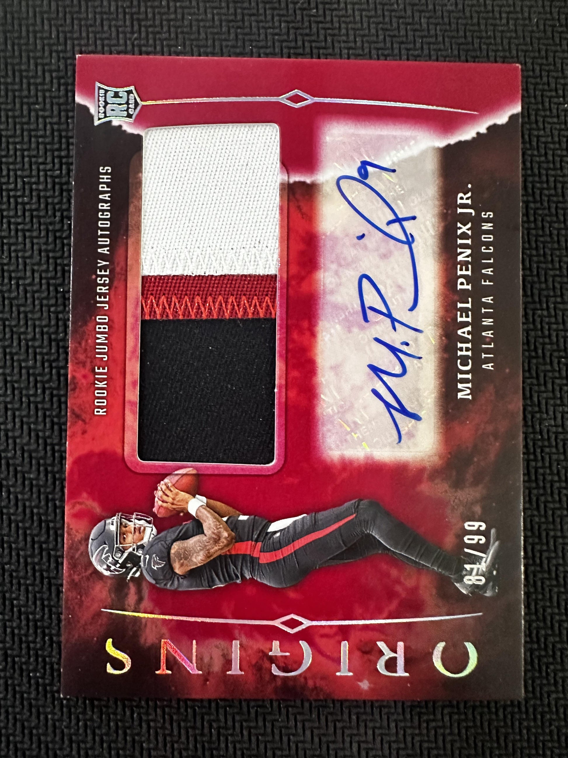 #RJA-MPE Michael Penix Jr. 2024 Panini Origins /99 Falcons Rookie Jumbo Auto Red