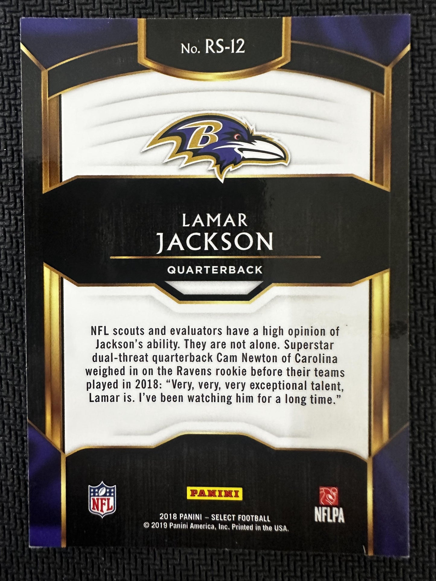 #RS-12 Lamar Jackson 2018 Panini Select Baltimore Ravens Rookie Selections