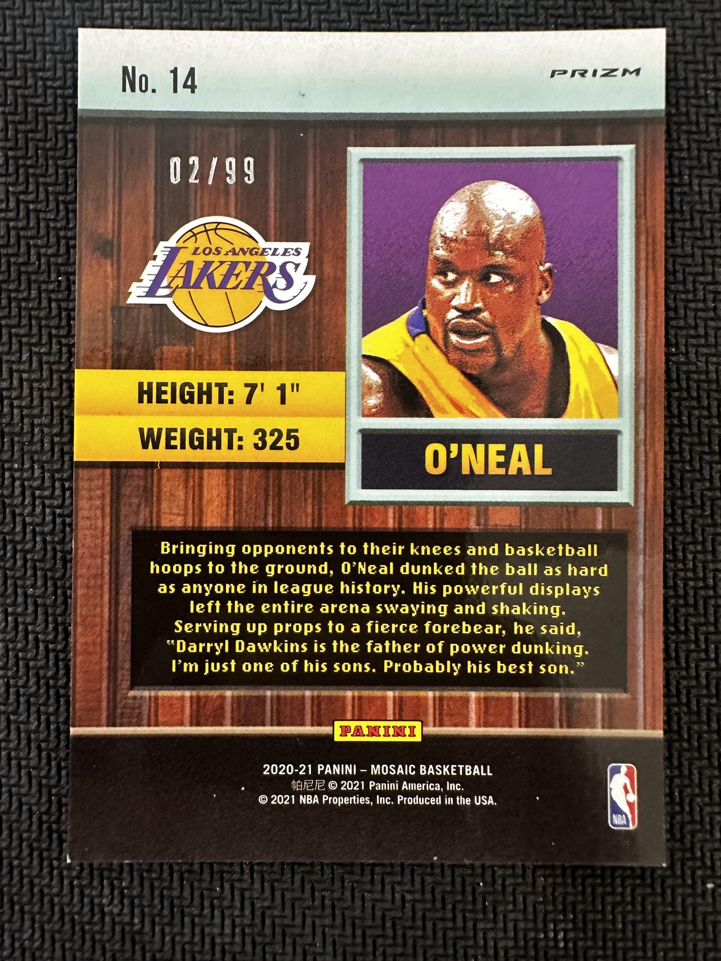 #14 Shaquille O'Neal 2020 Panini Mosaic /99 Lakers Jam Masters Reactive Yellow