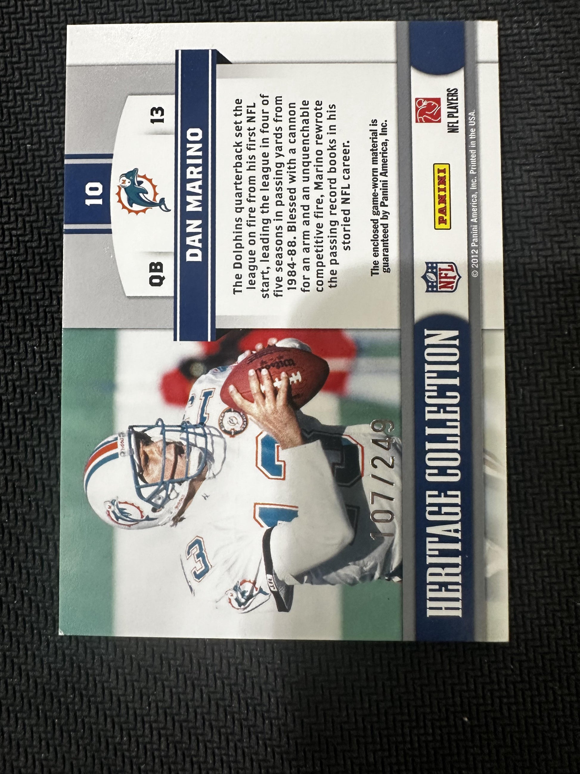 2011 Panini Totally Certified #10 Dan Marino Heritage Collection Jerseys #/249