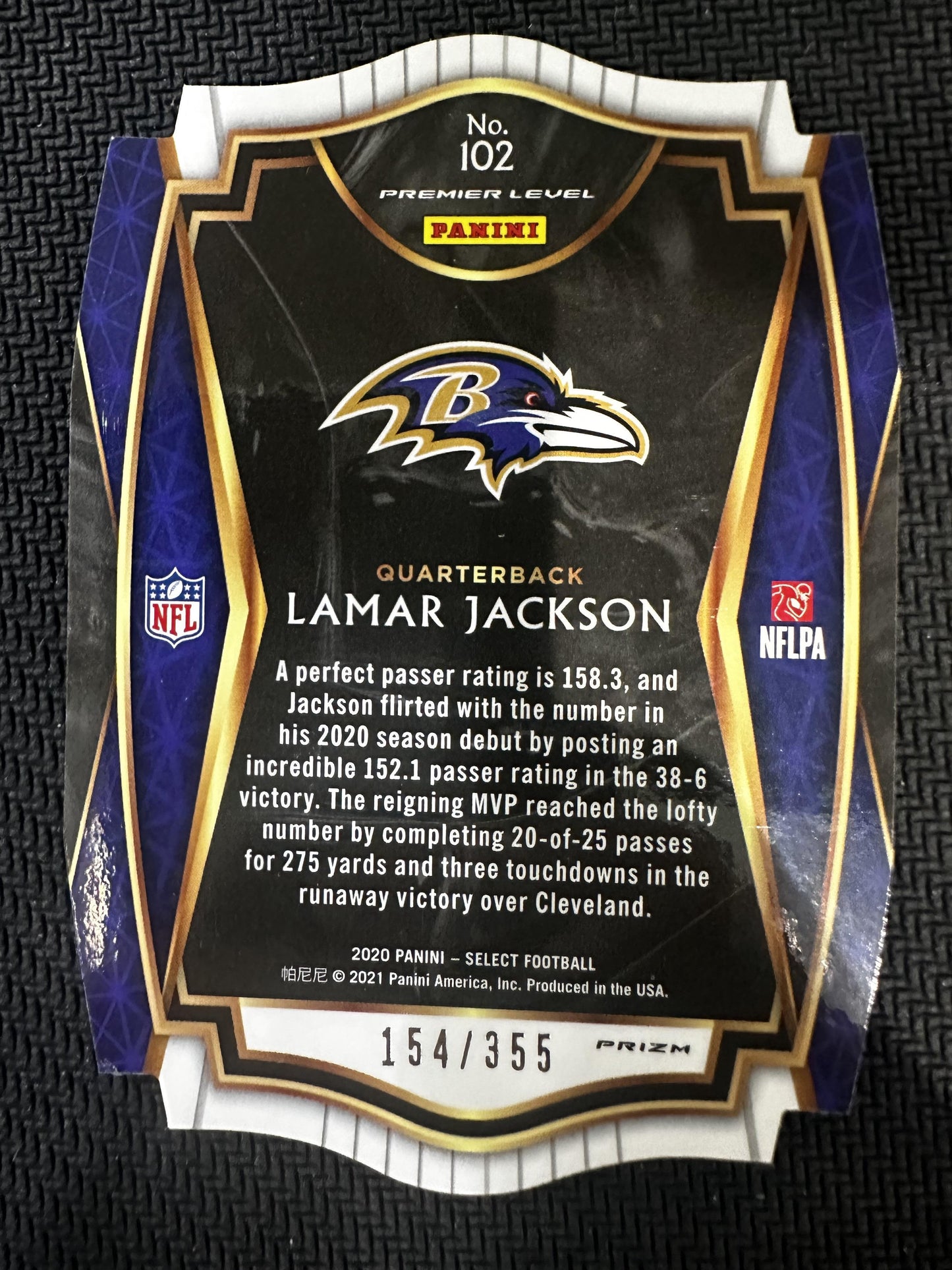 2020 Panini Select #102 Lamar Jackson Copper Prizm Die Cut #/355