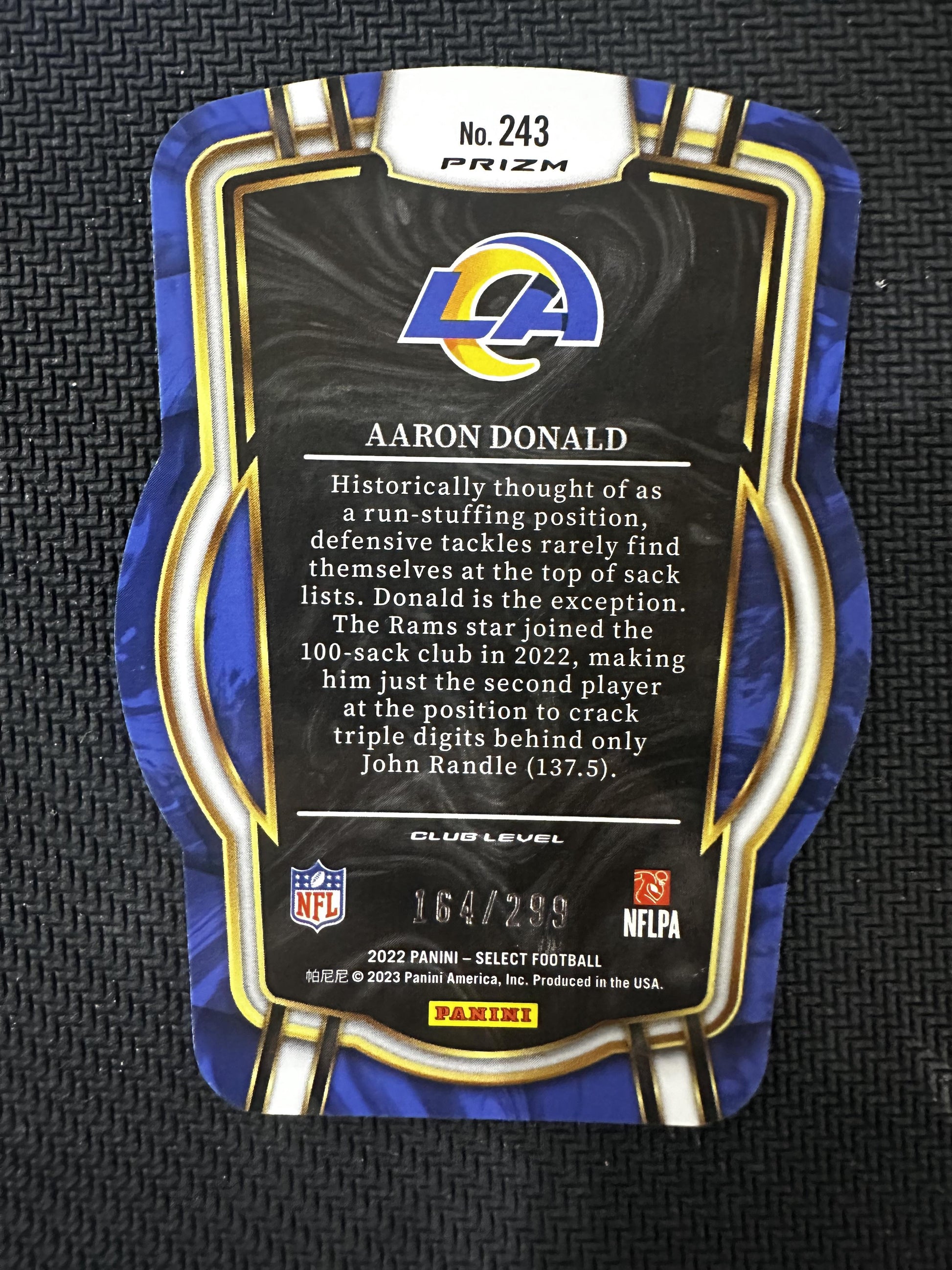 2022 Panini Select #243 Aaron Donald Neon Green Prizm Die Cut #/299