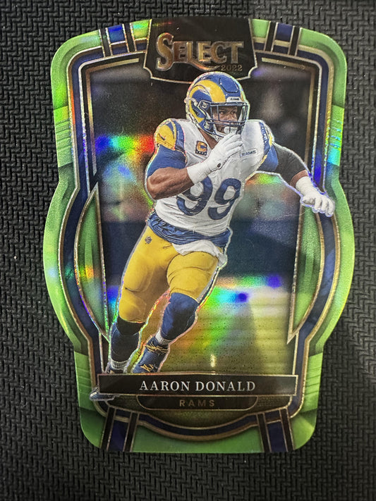 2022 Panini Select #243 Aaron Donald Neon Green Prizm Die Cut #/299