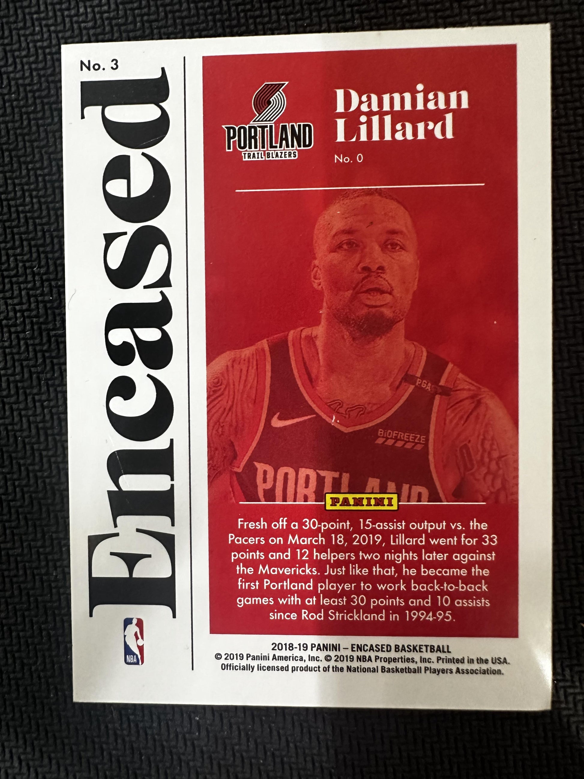 2018-19 Panini Encased #3 Damian Lillard #/99