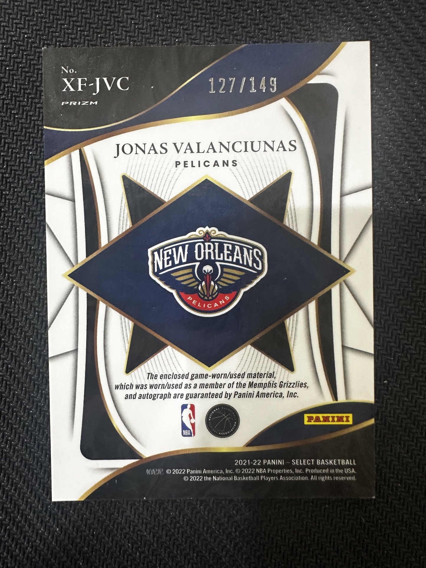 2021-22 Panini Select #XF-JVC Jonas Valanciunas X-Factor Mem Signatures /149