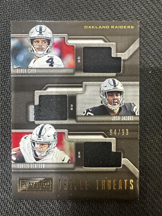 2019 Panini Playbook #TT-OR Josh Jacobs / Derek Carr/Renfrow Triple Threats /99