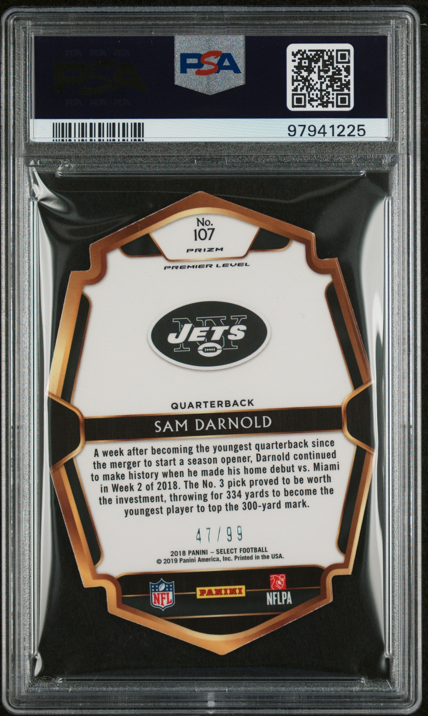 #107 Sam Darnold 2018 Panini Select 7 NM sports Die-Cut Light Blue Prizm