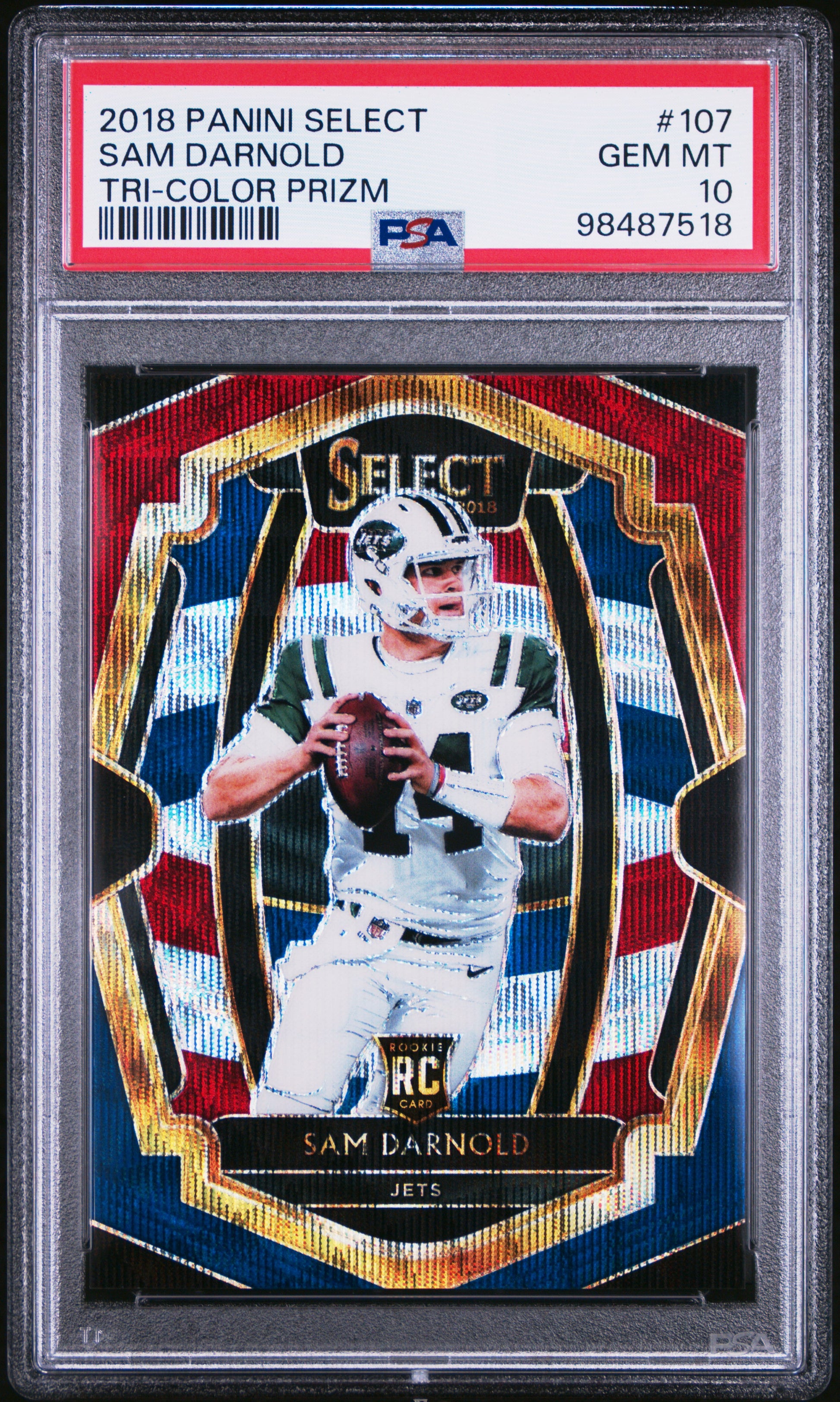 #107 Sam Darnold 2018 Panini Select 10 GEM-MT sports Tri-Color Prizm