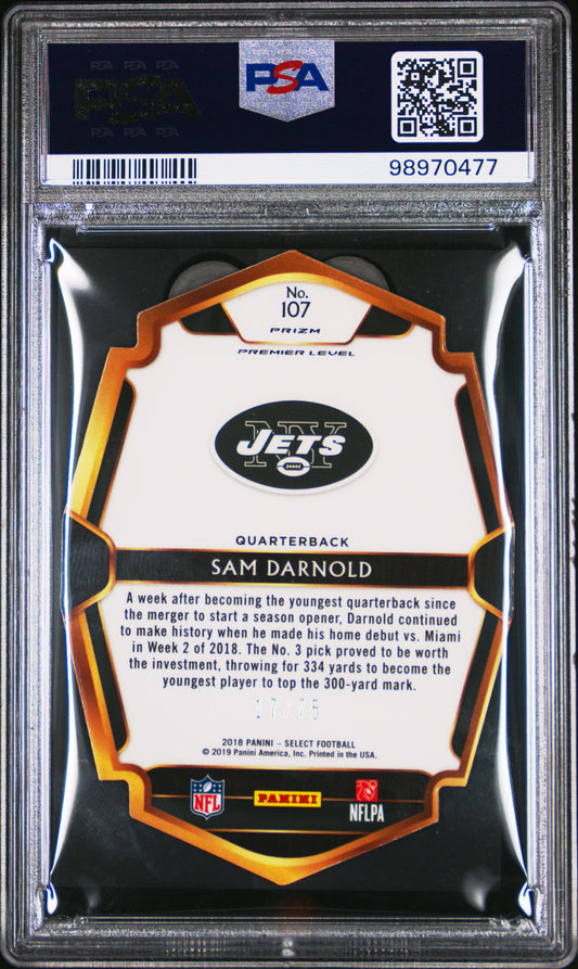 #107 Sam Darnold 2018 Panini Select 10 GEM-MT sports Die-Cut Purple Prizm