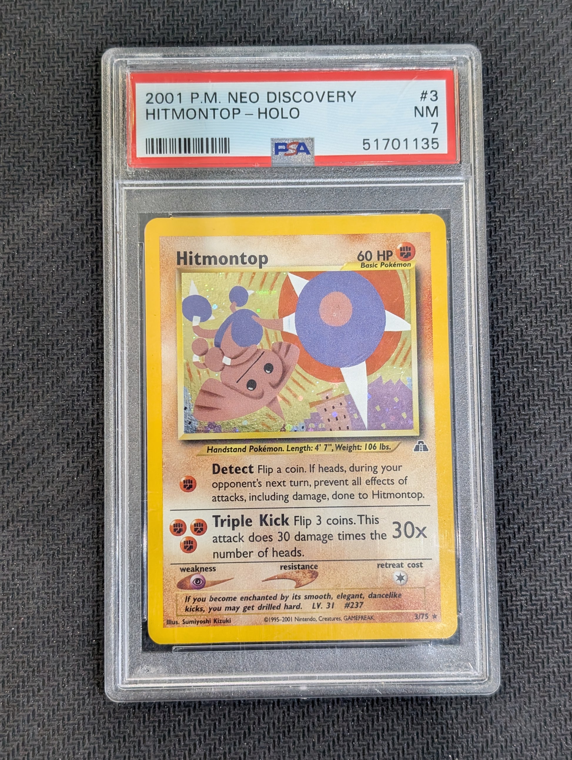 #03/75 Hitmontop (3) Neo Discovery PSA 7