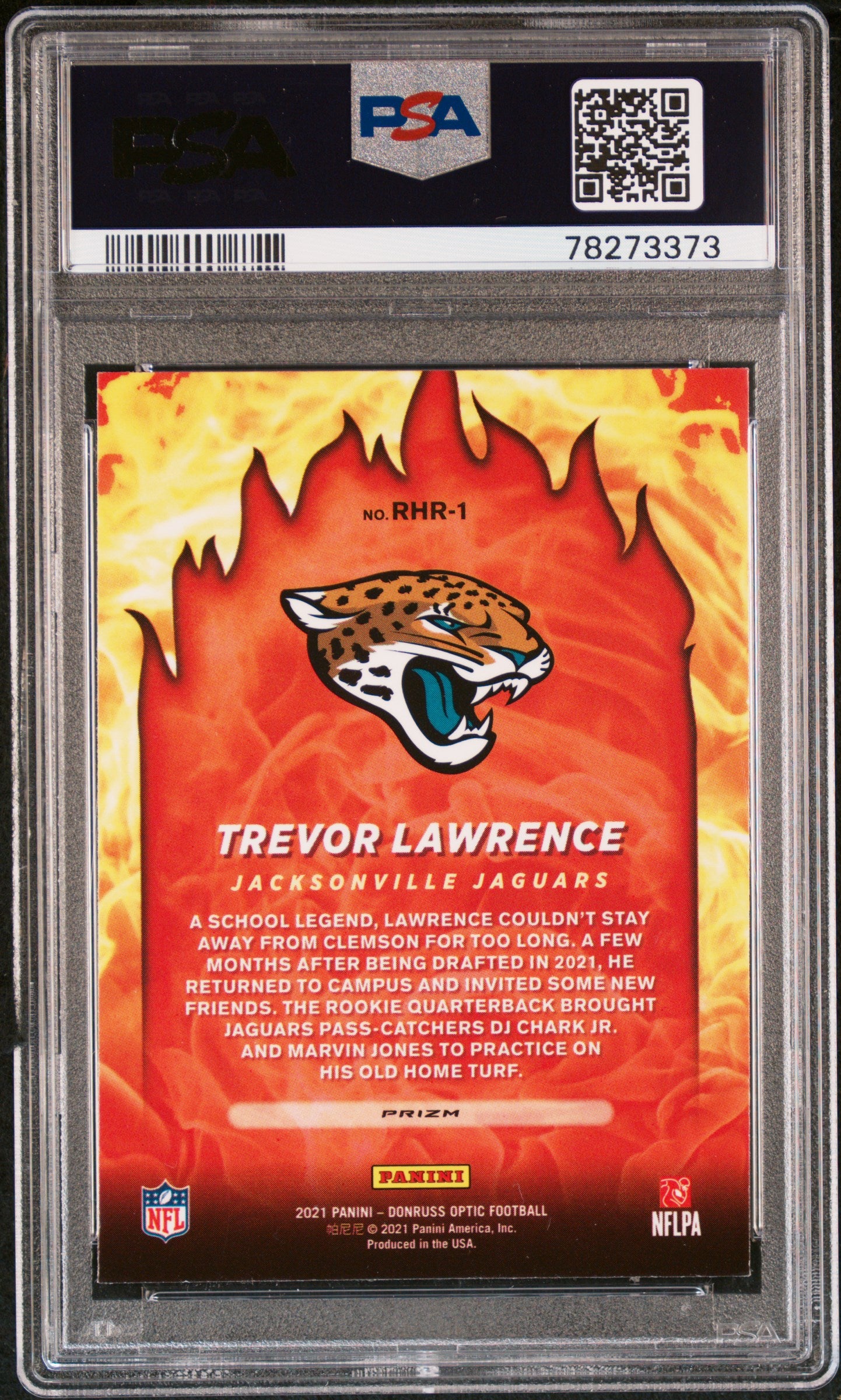 #RHR1 Trevor Lawrence 2021 Panini Donruss Optic Red Hot Rookies Auto 9