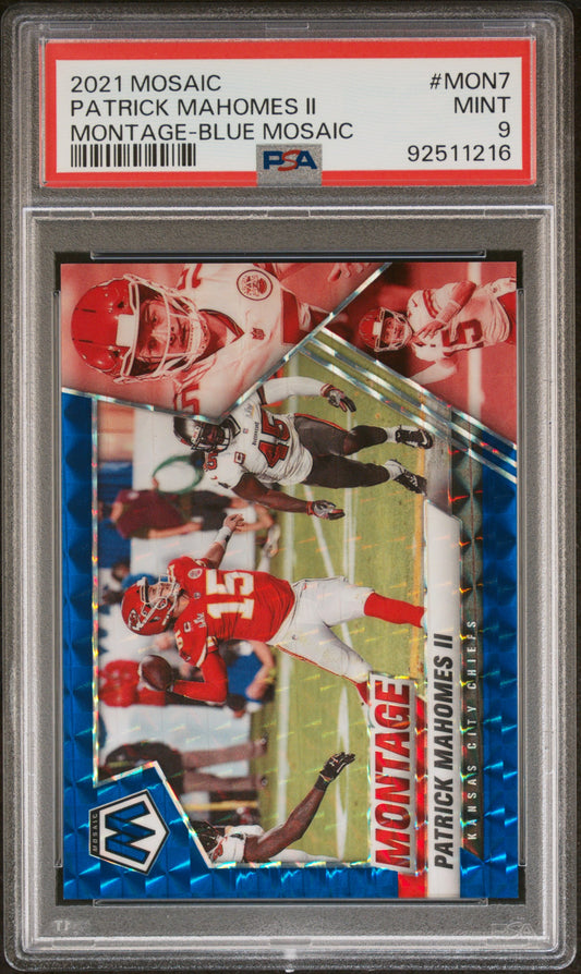 #MON7 Patrick Mahomes Ii 2021 Panini Mosaic Montage 9 MT sports Montage-Blue