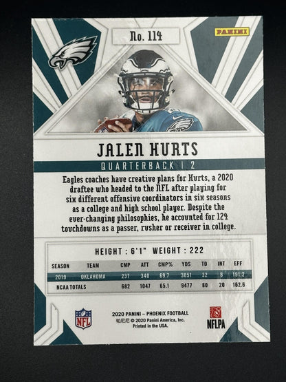 #114 Jalen Hurts 2020 Panini Phoenix RC Rookie Philadelphia Eagles Fire Burst