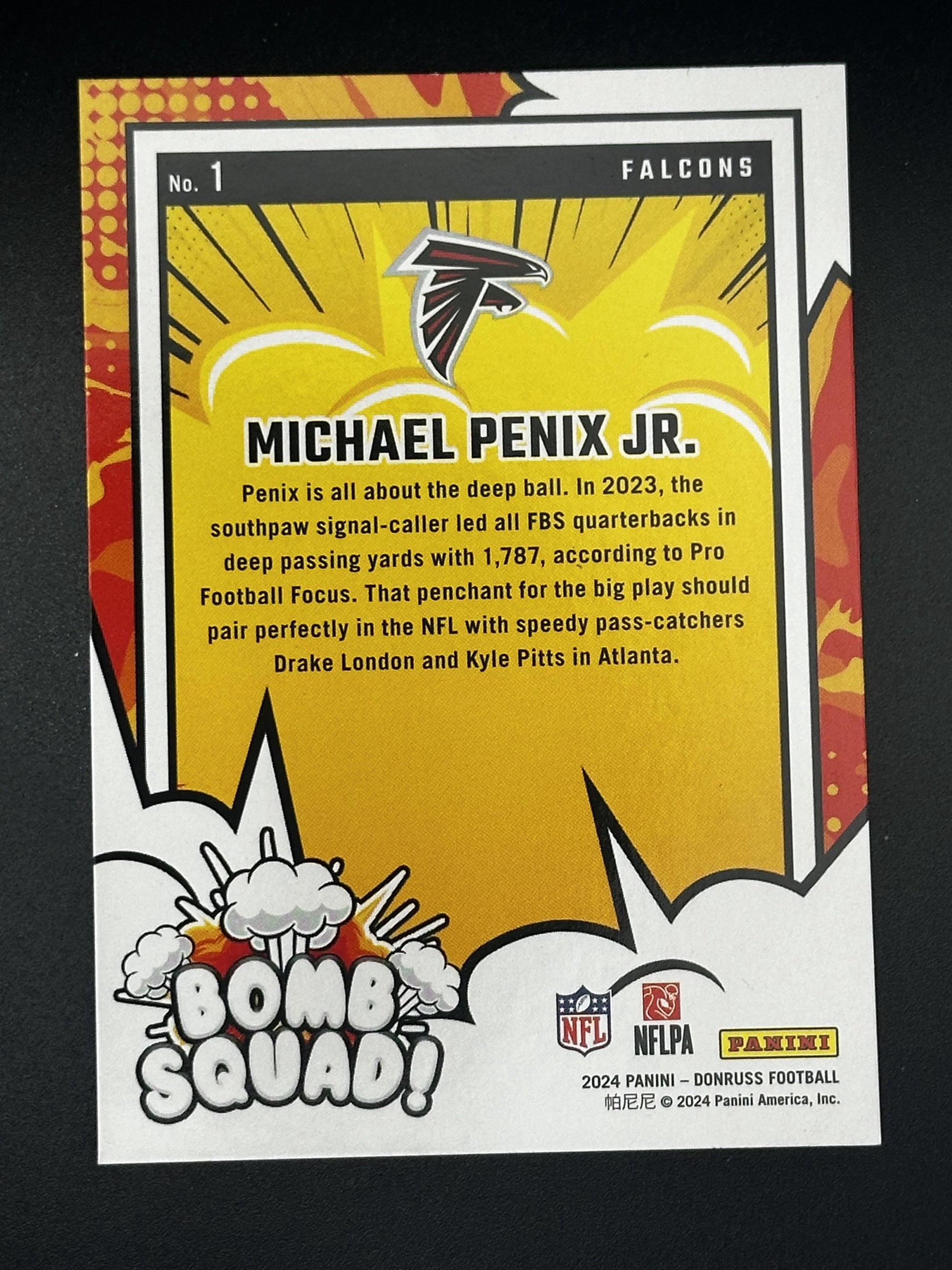 #1 Michael Penix Jr. 2024 Donruss Atlanta Falcons sports Bomb Squad