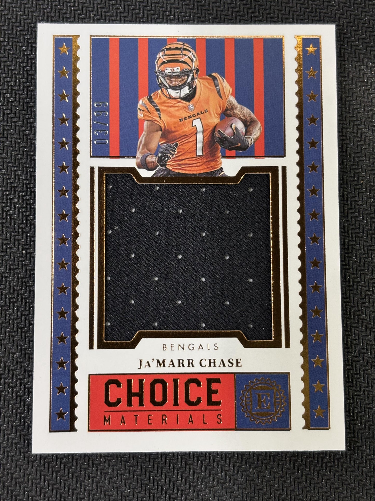 #CHM-3 Ja'Marr Chase 2022 Panini Encased /99 Bengals Choice Materials