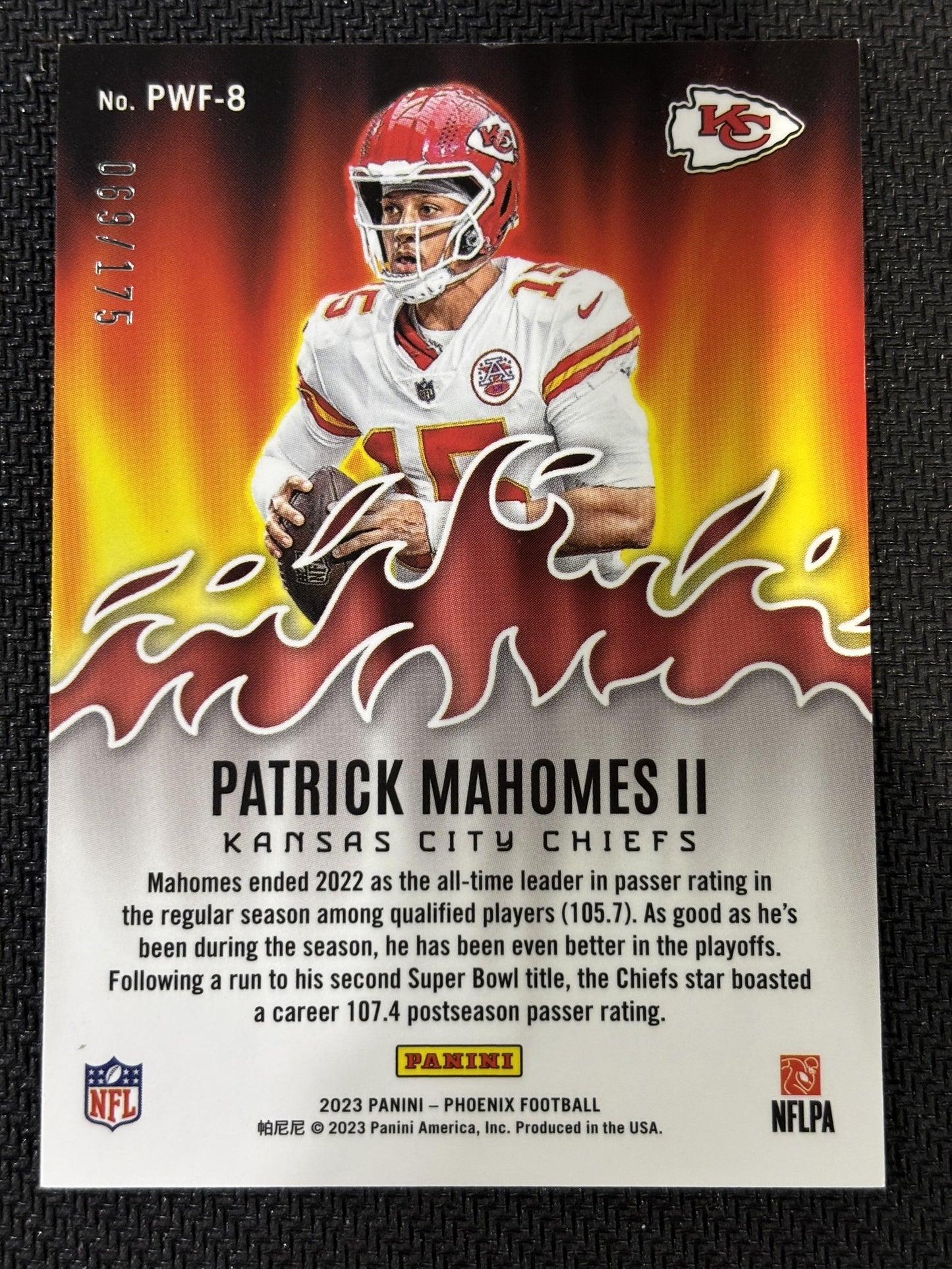 #PWF-8 Patrick Mahomes II 2023 Panini Phoenix /175 Chiefs Playing With Fire Pink