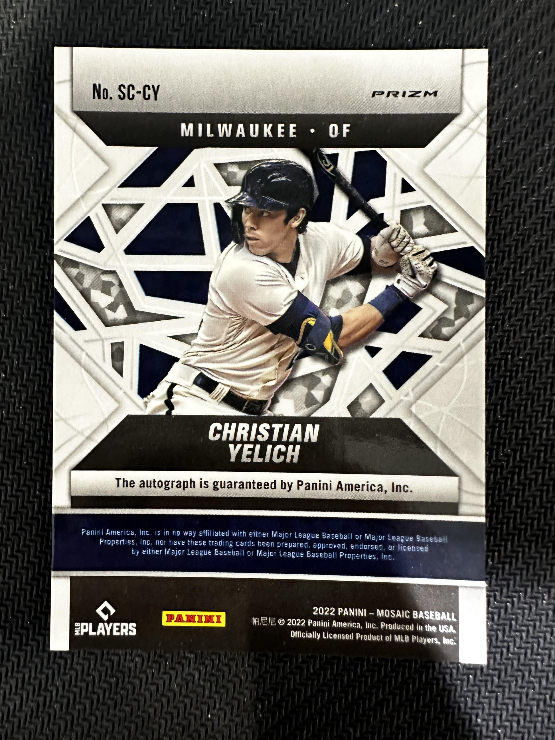 #SC-CY Christian Yelich 2022 Panini Mosaic AU Auto Milwaukee Brewers Scripts