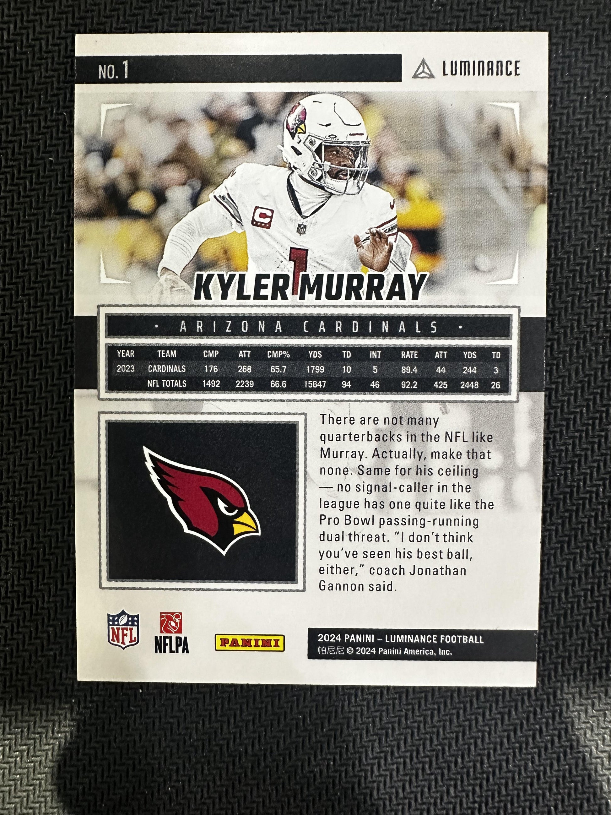 #1 Kyler Murray 2024 Panini Luminance SN #/25 Arizona Cardinals sports Red