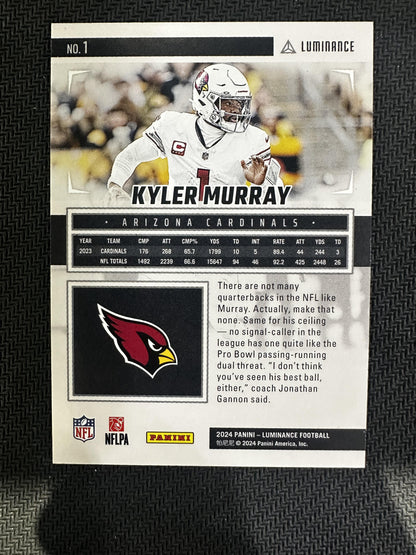 #1 Kyler Murray 2024 Panini Luminance SN #/25 Arizona Cardinals sports Red