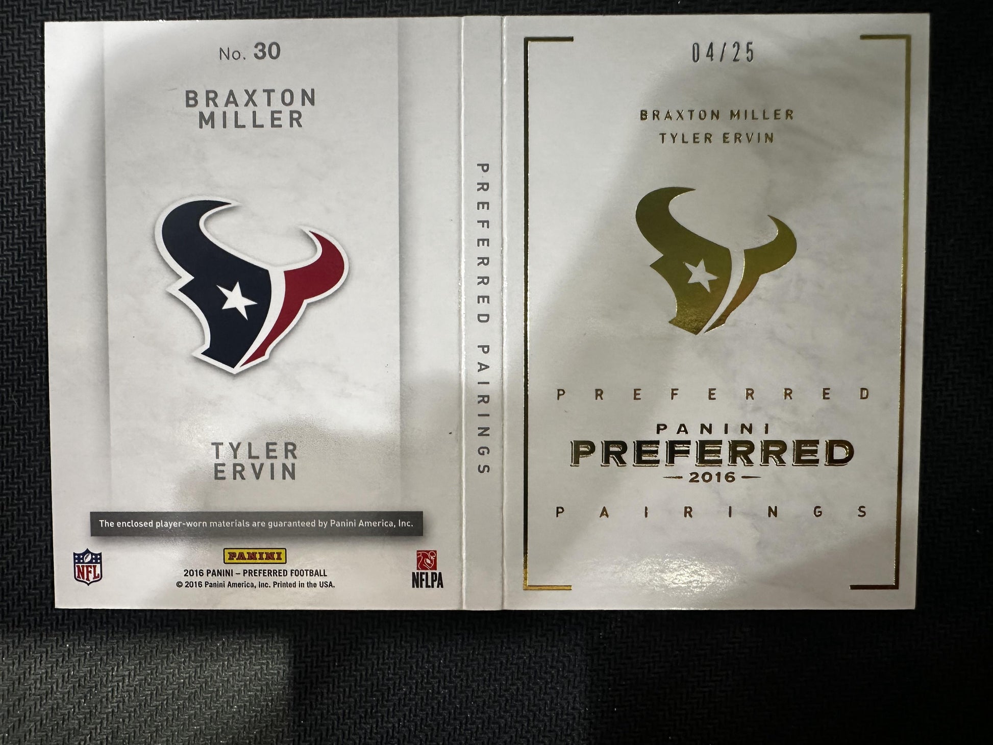 #30 Miller/Ervin 2016 Panini Preferred /25 Texans Pairings Dual Relic Prime