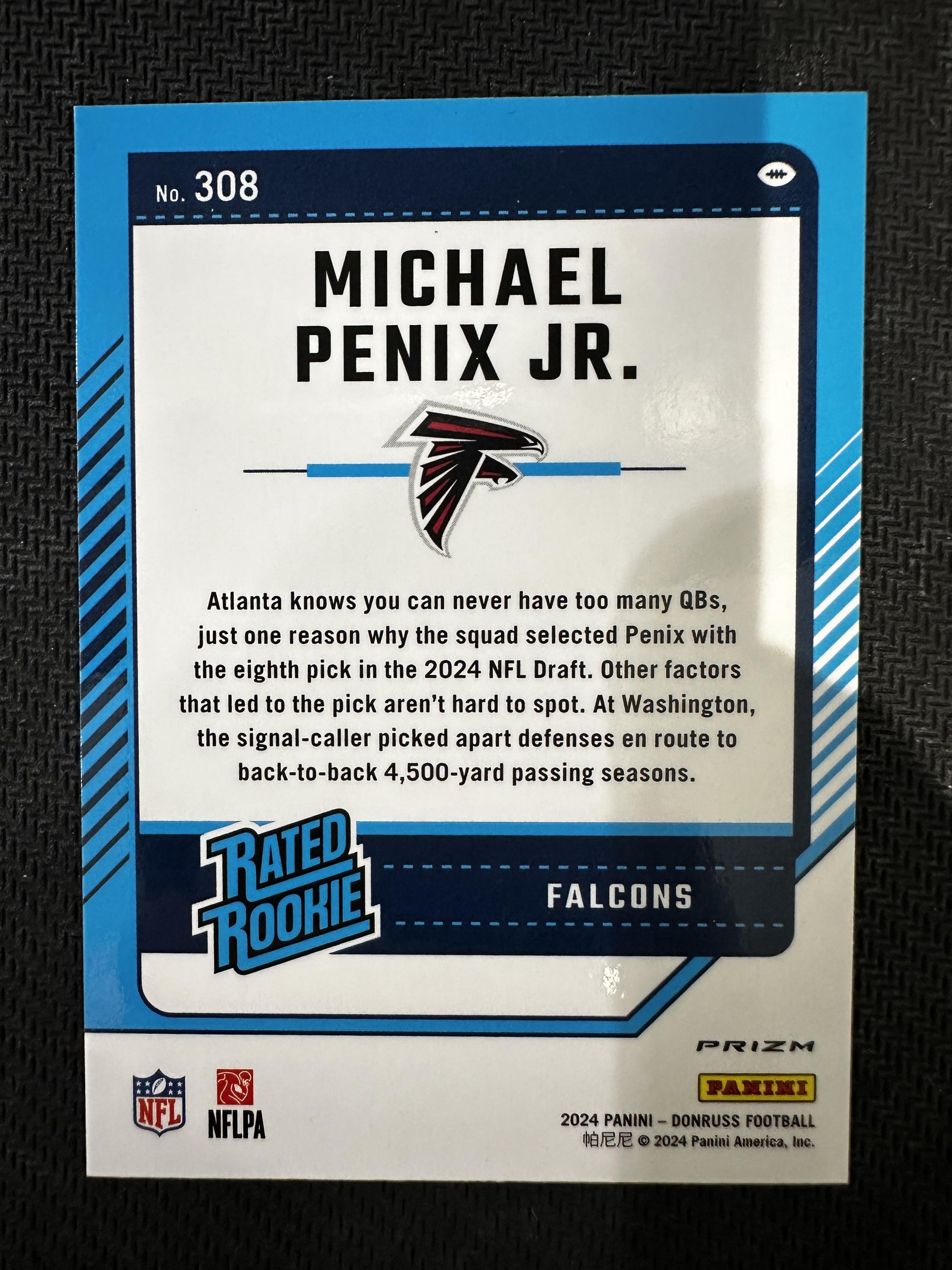 #308 Michael Penix Jr. 2024 Donruss Falcons Optic Red Pandora